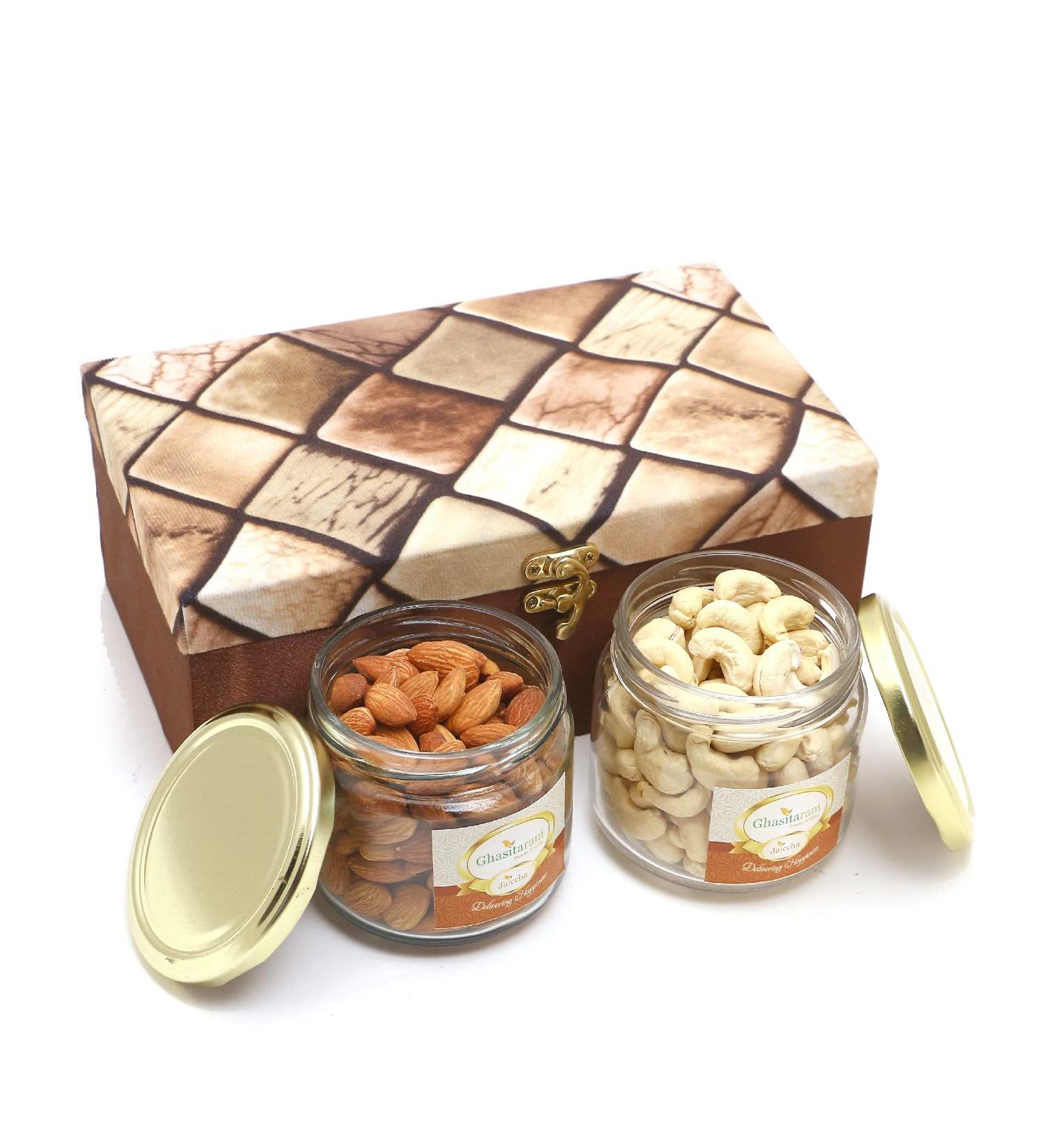 Jaiccha Ghasitaram Miracle Box of 2 Jars of Cashews and Almonds|Gift for Diwali Gifts Holi Rakhi Valentine Christmas Birthday Anniversary Her Him| - Buy Online on SooperMarket.com