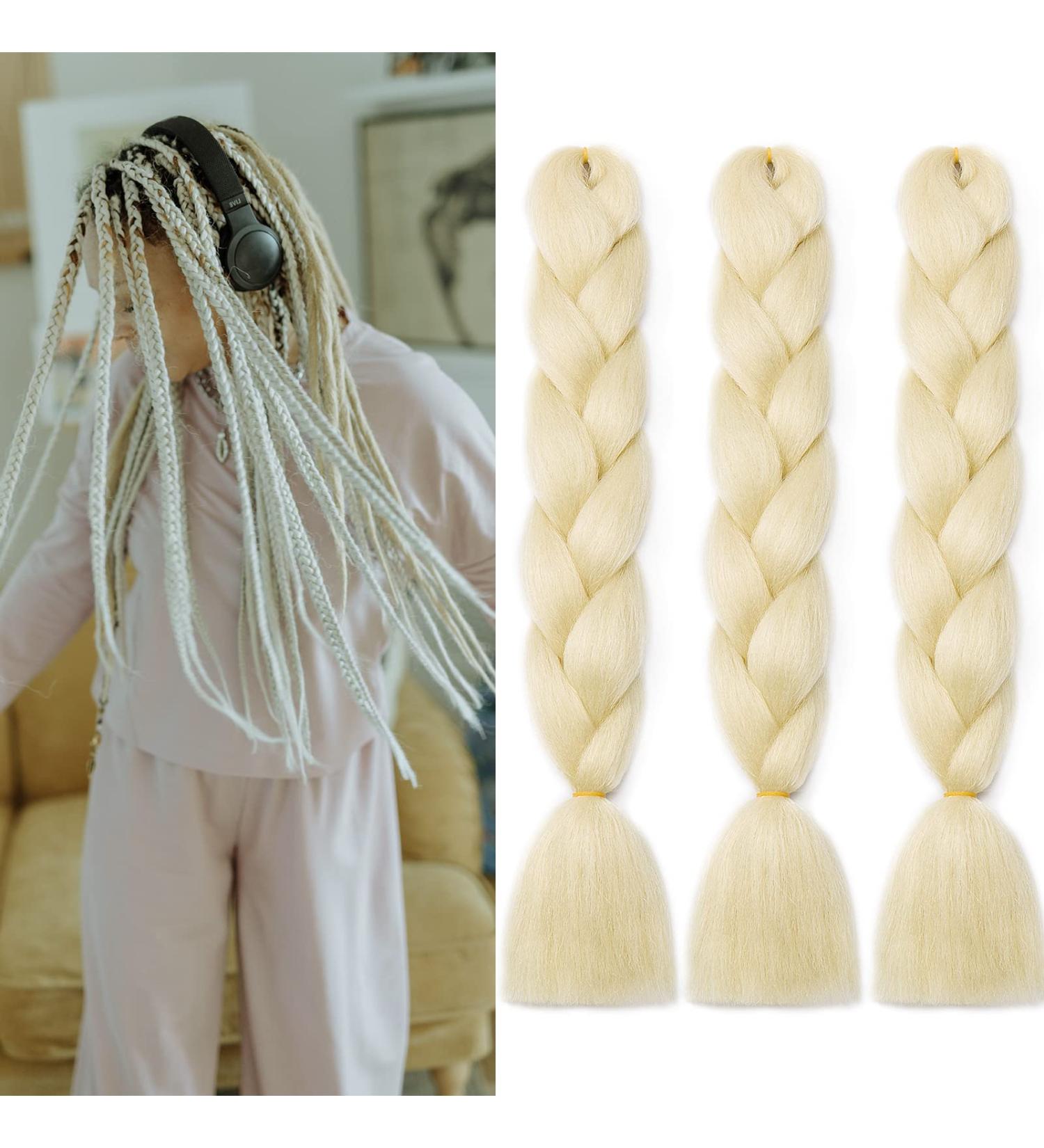 Gairyan 24 Jumbo Braids Extensions - Ombre Synthetic Hair - 3 Pack of Bleached Blonde Braid Hair for Box Braid & Crochet Twists - 300g 60cm - Buy Online on SooperMarket.com