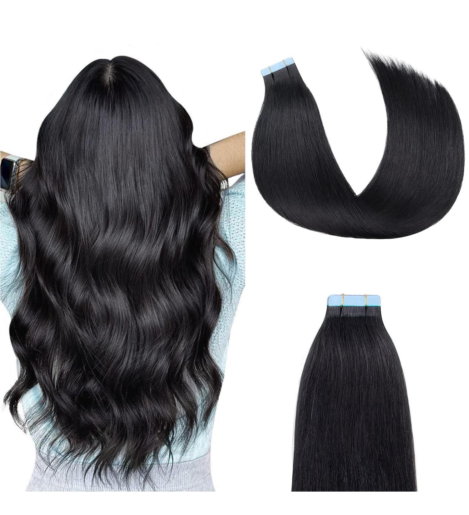 AGMITY Tape in Hair Extensions Human Hair Jet Black 16 inches 20pcs 40g/pack Invisible Straight Seamless Skin Weft Remy Hair Extensions Tape in Human Hair(16 inches #1 Jet Black) 16 inch #1 Jet Black - Buy Online on SooperMarket.com
