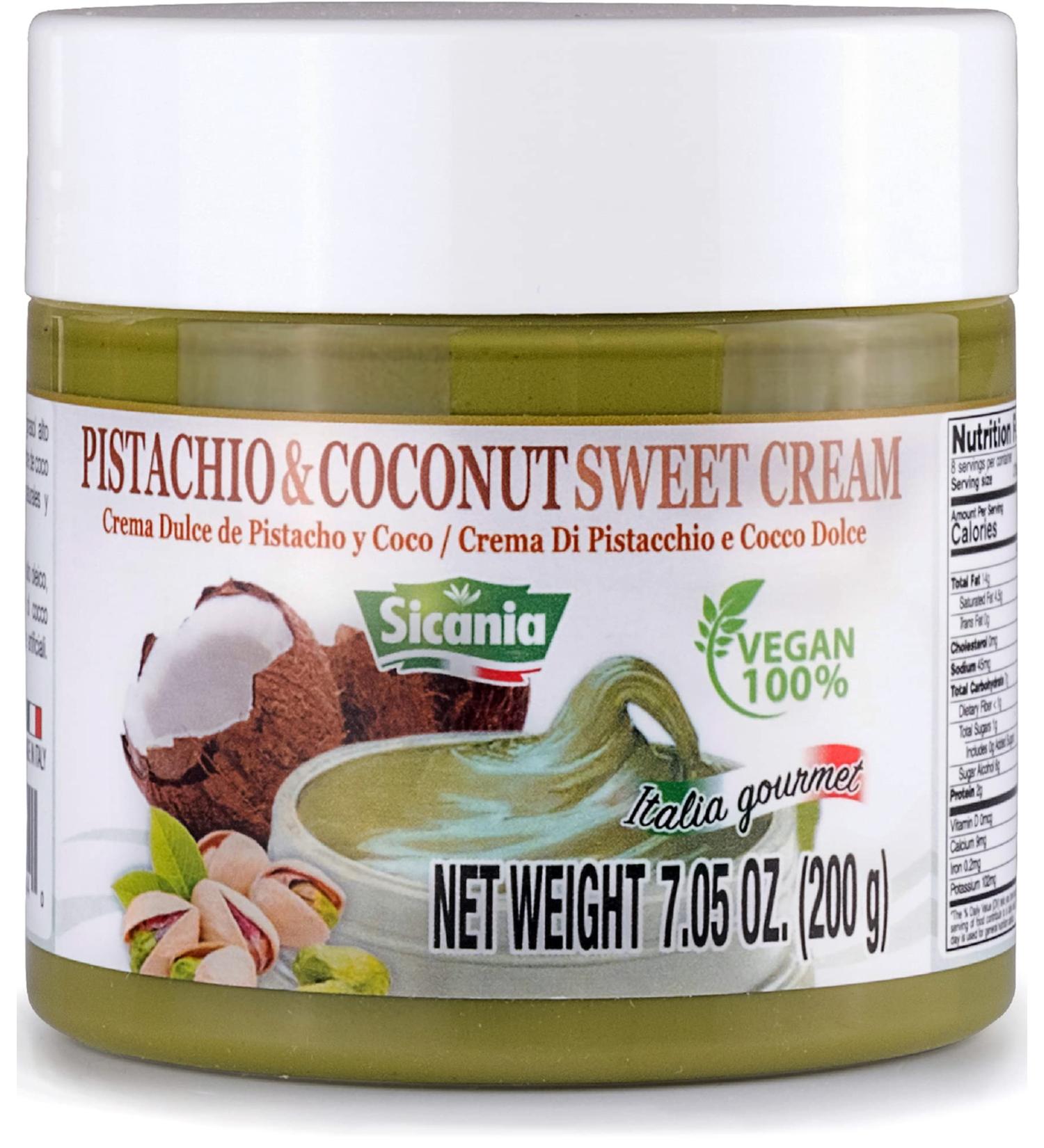 Buy SICANIA Pistachio & Coconut Vegan Sweet Cream | 100% Italian Dairy-Free Gluten-Free Non-GMO - Perfect for Desserts Pastries & More - 200g Shipping Worldwide - Buy Online on SooperMarket.com