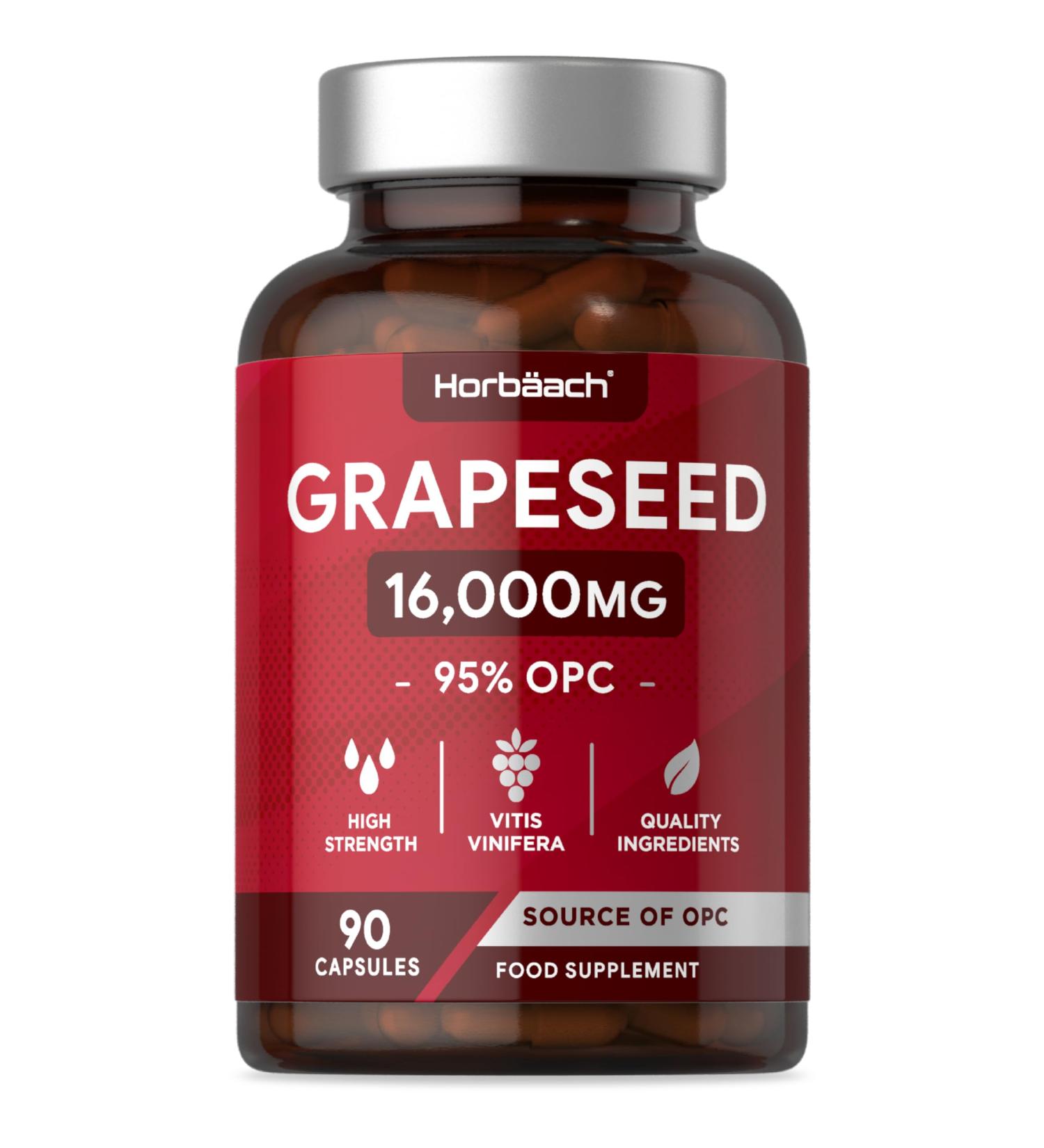 Grape Seed Extract Capsules | 16 000mg | 95% OPCs | High Strength Supplement | 90 Count | by Horbaach - Buy Online on SooperMarket.com