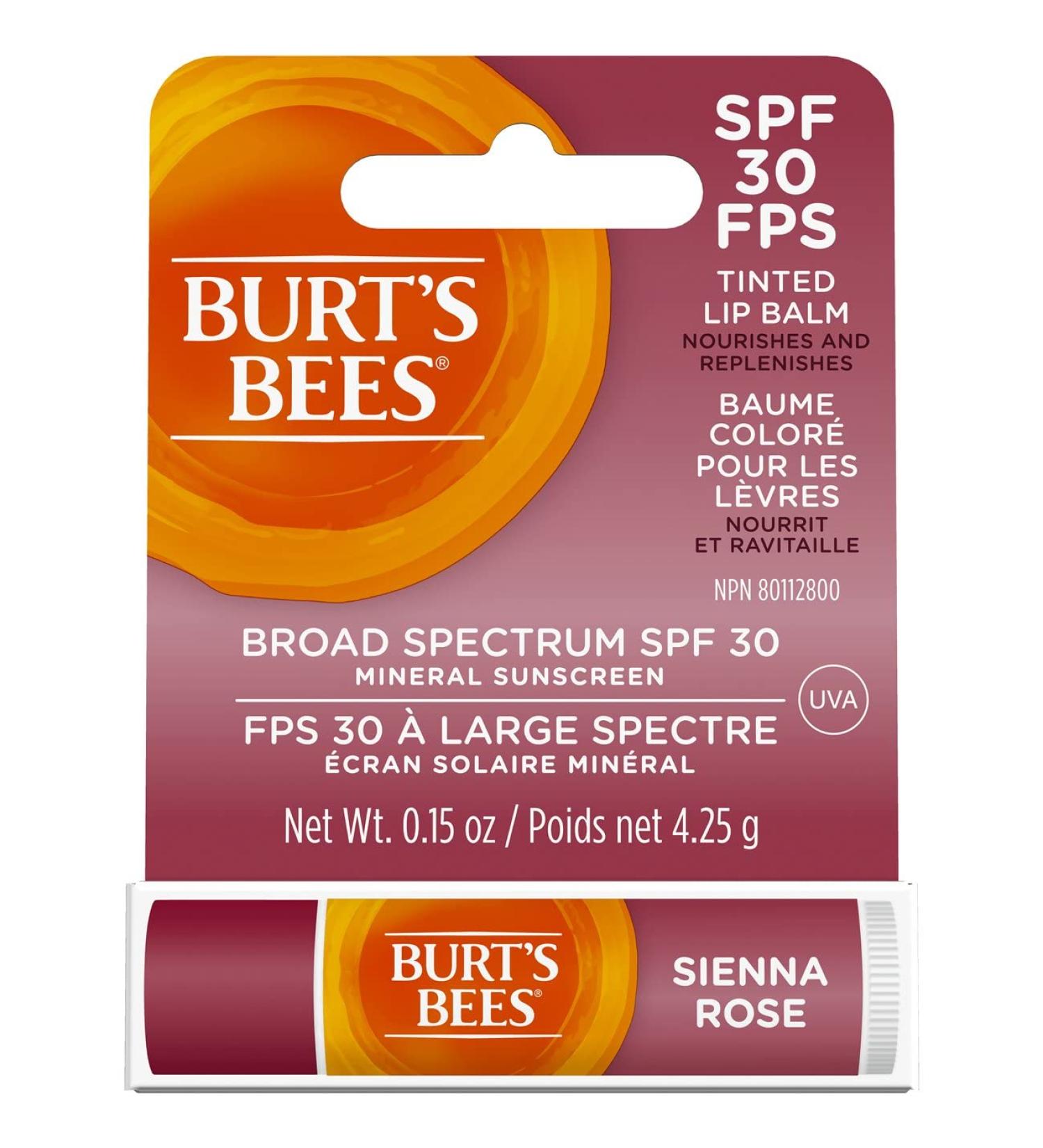 Burt s Bees Tinted Lip Balm SPF 30 100% Natural Origin Mineral Sunscreen Sienna Rose Mother's Day Gift 1 Tube in Blister Box - Buy Online on SooperMarket.com
