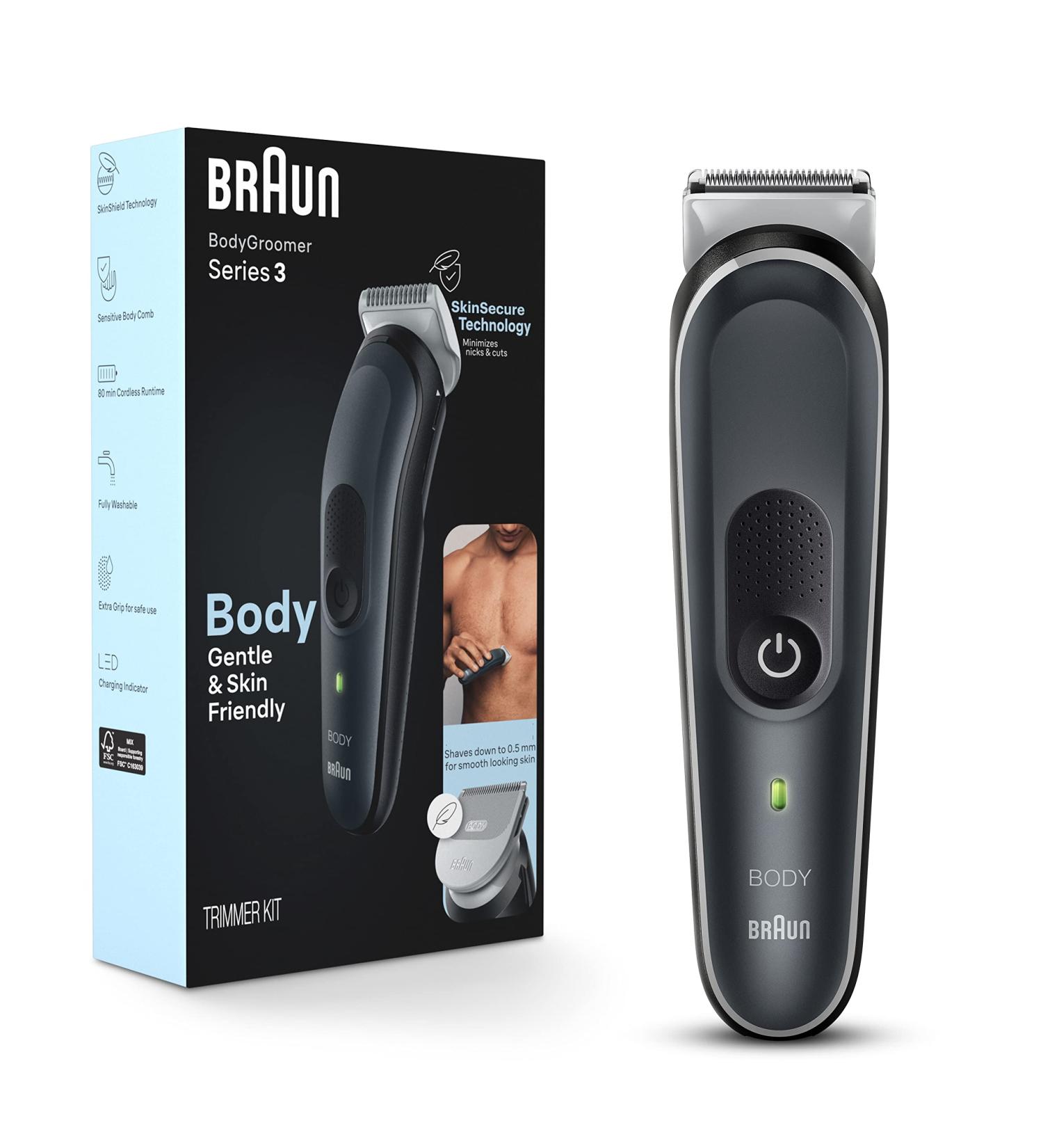 Braun Body Groomer Series 3 3340 for Men - Chest, Armpits, Groin Trimming & Manscaping | SkinSecure Technology, 2 Combs, Washable - Buy Online on SooperMarket.com