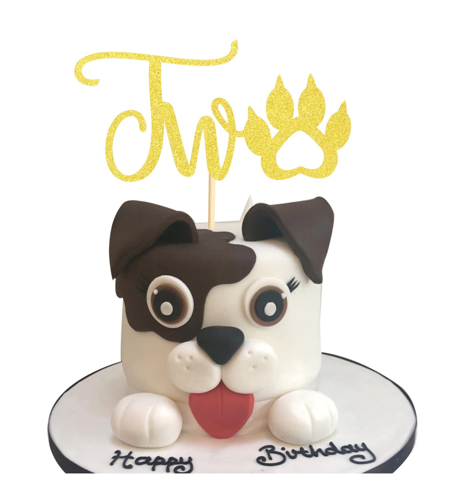 Arthsdite Paw 2nd Birthday Cake Topper Two Birthday Cake topper Decoration for baby Dog Paw Cake Topper Photo Booth Props Smach Cake Decoration - Golden Glitter Paw Two - Buy Online on SooperMarket.com