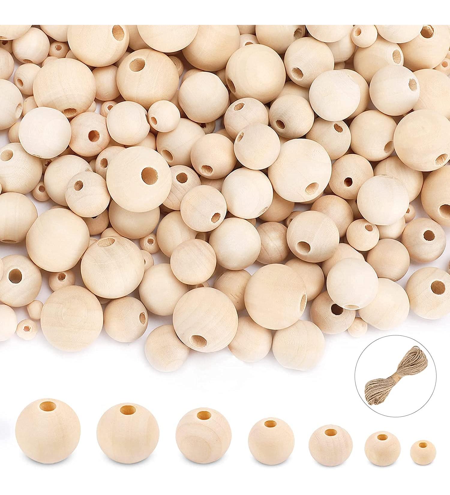 UOONY 800pcs Wooden Beads for Crafts - 7 Sizes Unfinished Natural Wood Bulk Beads for Garland, Macrame, Jewelry Making, DIY Farmhouse Decor - Buy Online on SooperMarket.com
