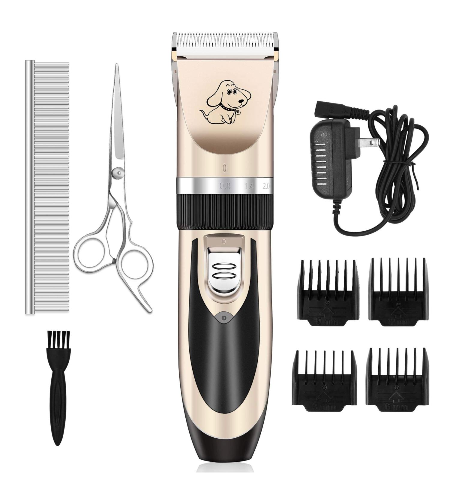 Maxshop Rechargeable Low Noise Dog Grooming Kit - Electric Clippers for Dogs and Cats - Includes Comb Guides, Scissors, and Nail Kit - Gold-1 - Buy Online on SooperMarket.com