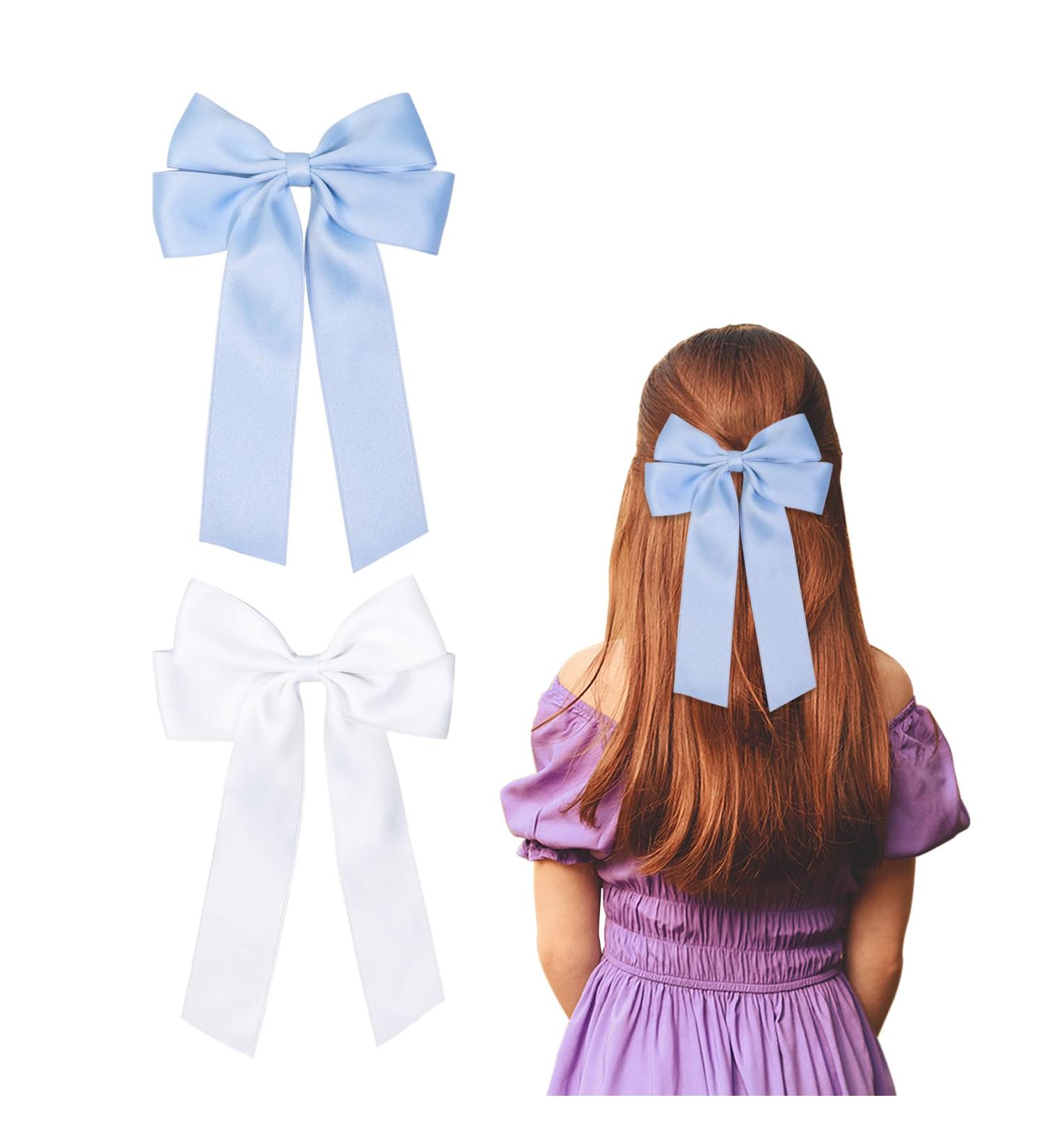 2 Pack Bow Hair Clips Pink Hair Bows for Women Girls Large Bow Clips Hair Barrette Hair Accessories(White Light Blue) White LightBlue - Buy Online on SooperMarket.com
