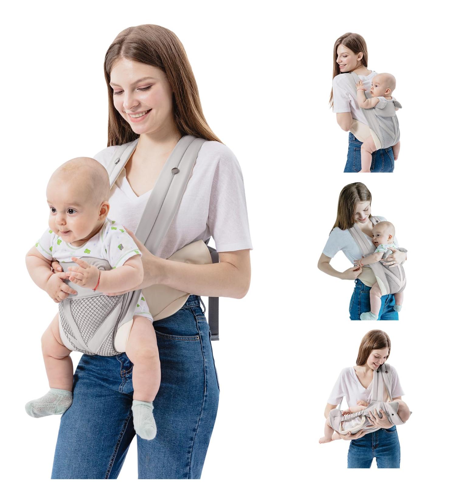FUNUPUP 4-in-1 Baby Carrier | Portable Newborn to Toddler Sling | Breathable Mesh | Up to 35lbs | Grey - Buy Online on SooperMarket.com