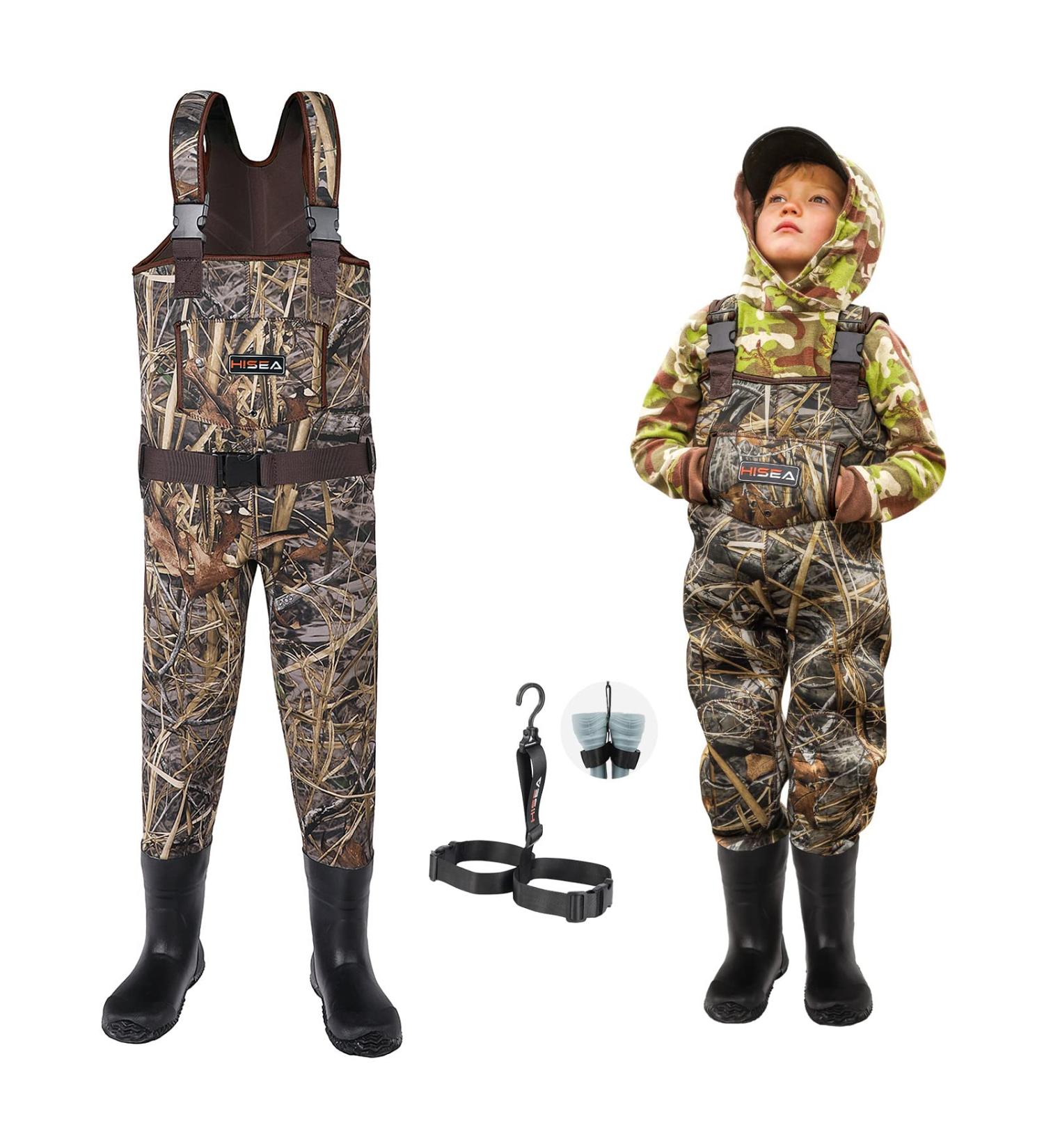 HISEA Kids Neoprene Chest Waders with Insulated Boots - Brown | Duck Hunting Waders for Boys & Girls Ages 6/7 - Buy Online on SooperMarket.com