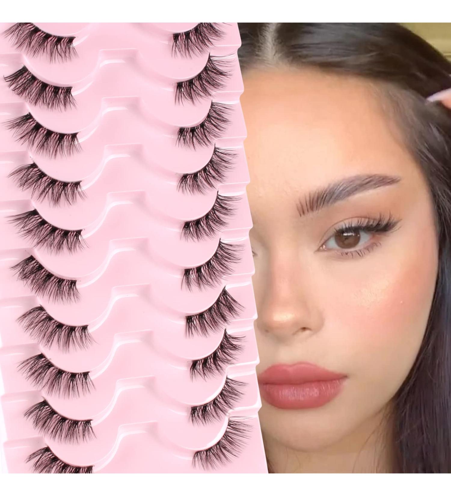 Glowingwin Half Lashes: Cat Eye False Eyelashes, Natural Look, 10 Pairs Corner Lashes, Handmade Reusable Mink Fluffy Lashes - Clear Band Half Lashes-09 - Buy Online on SooperMarket.com