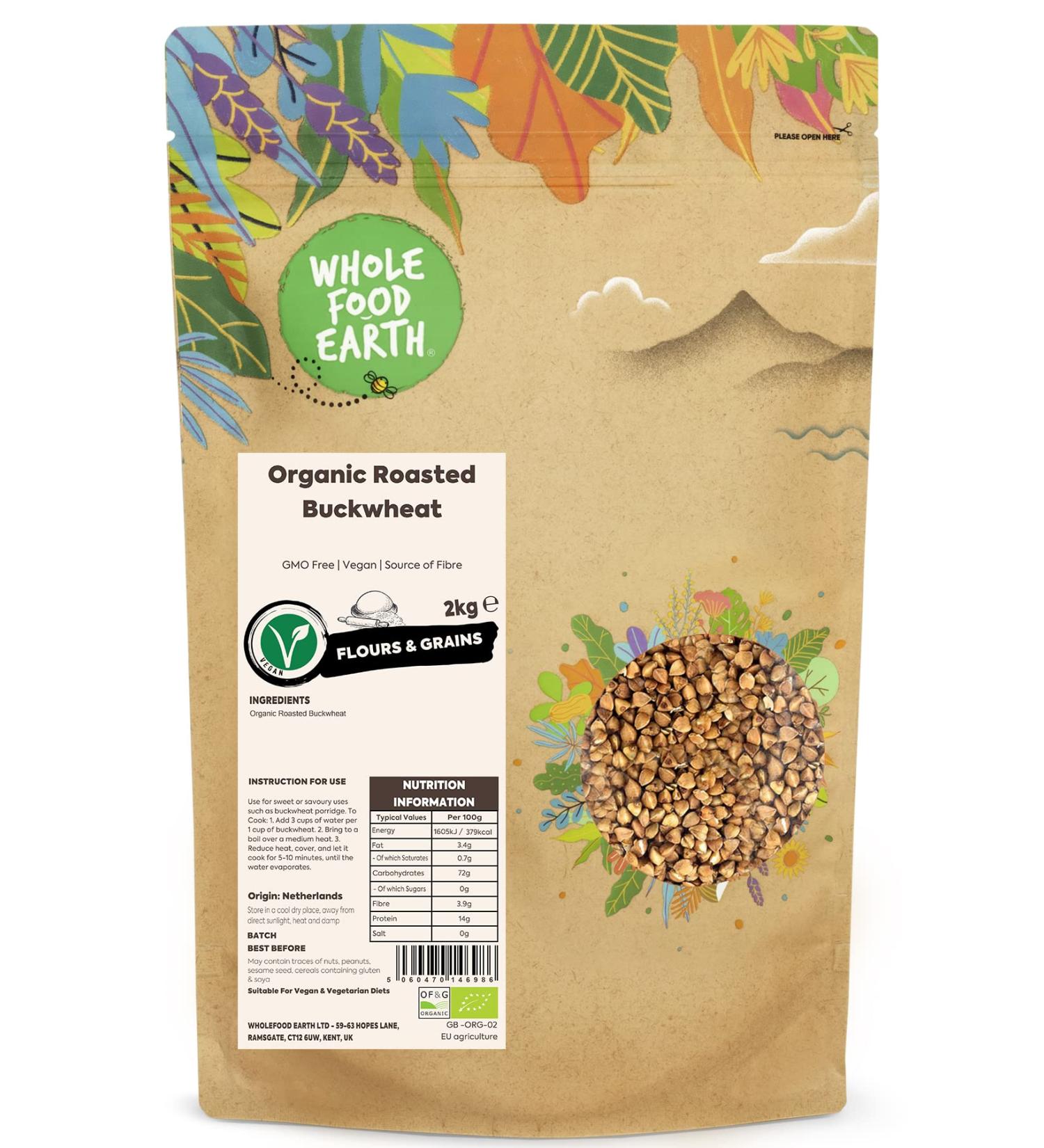 Wholefood Earth Organic Roasted Buckwheat 2kg - GMO Free, Vegan, High Fibre | Certified Organic - Buy Online on SooperMarket.com
