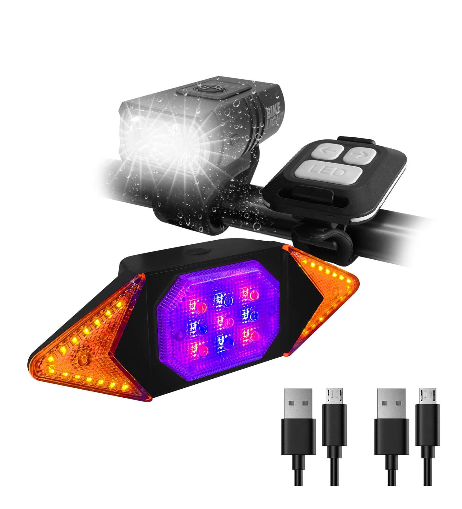 Rechargeable Bike Lights Set - Super Bright Front Headlight and Tail Light with Turn Signals for Night Riding - Buy Online on SooperMarket.com