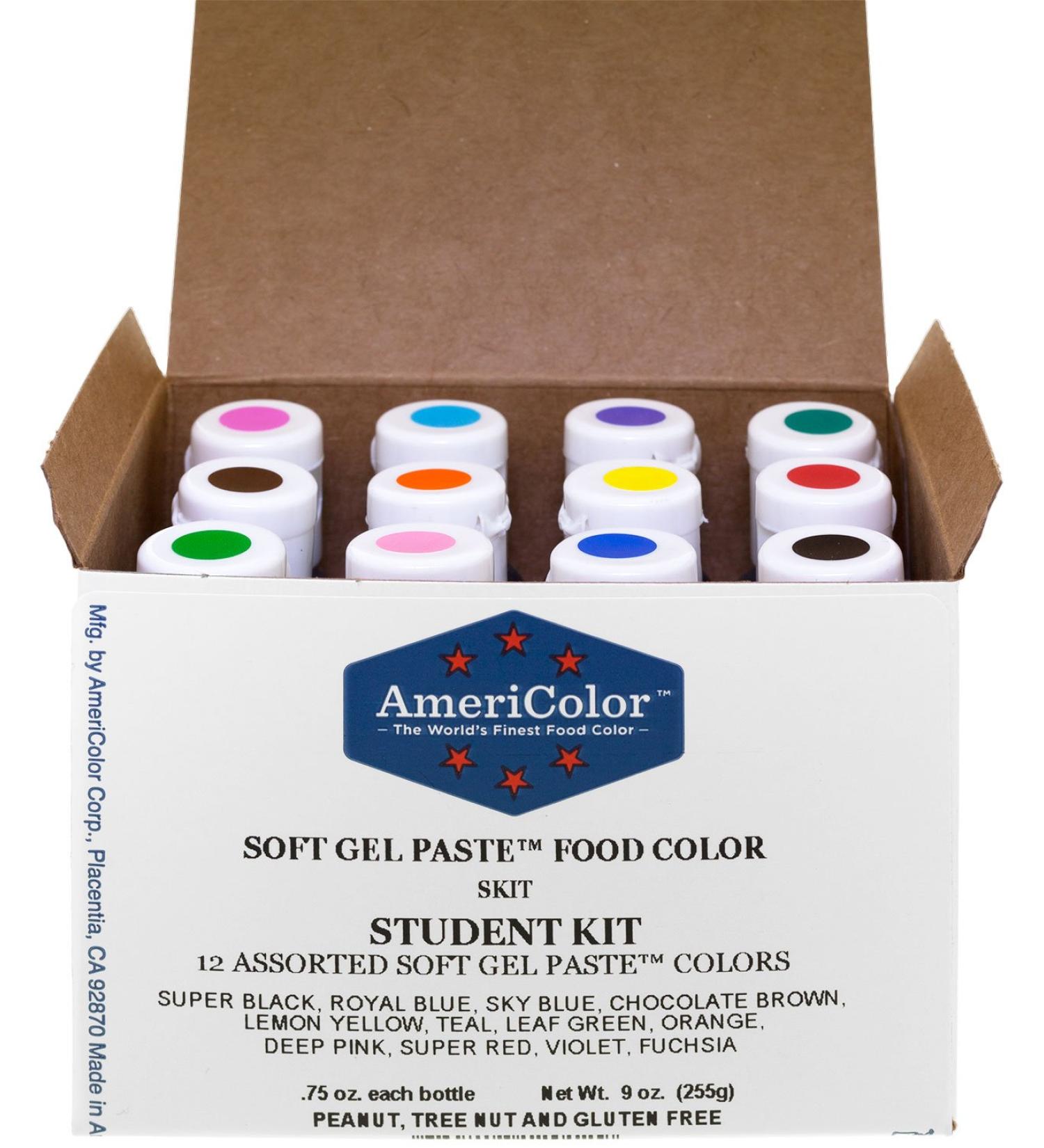 Food Coloring AmeriColor Student Kit, 12 .75 Ounce Bottles Soft Gel Paste Colors