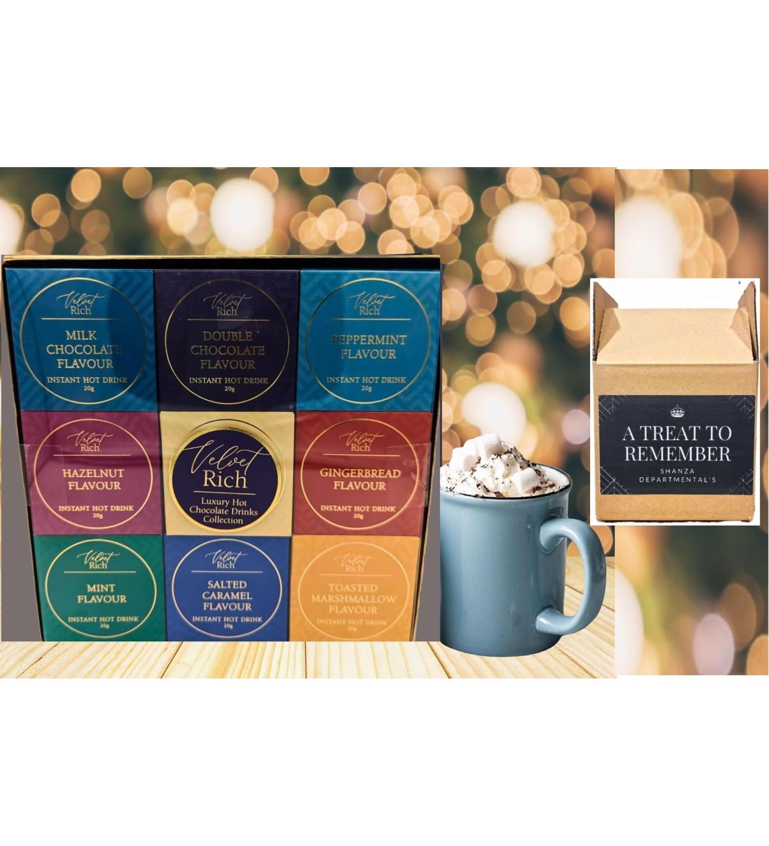 Luxury Velvet Rich Instant Hot Chocolate Selection Box - 9 Assorted Flavors Great Gift for Secret Santa or Stocking Fillers - Buy Online on SooperMarket.com