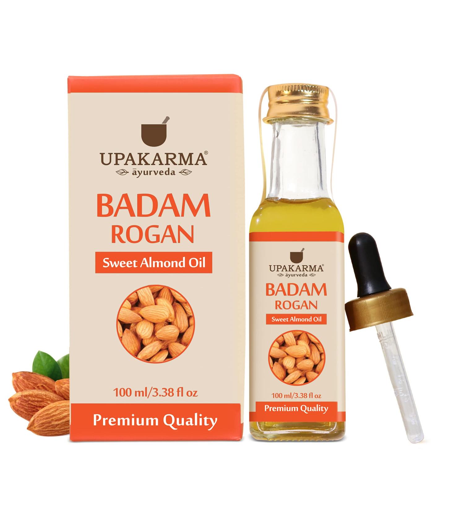UPAKARMA 100% Natural Cold Pressed Sweet Almond Oil - 100ml | Pure Badam Rogan Oil for Skin & Hair - Buy Online on SooperMarket.com