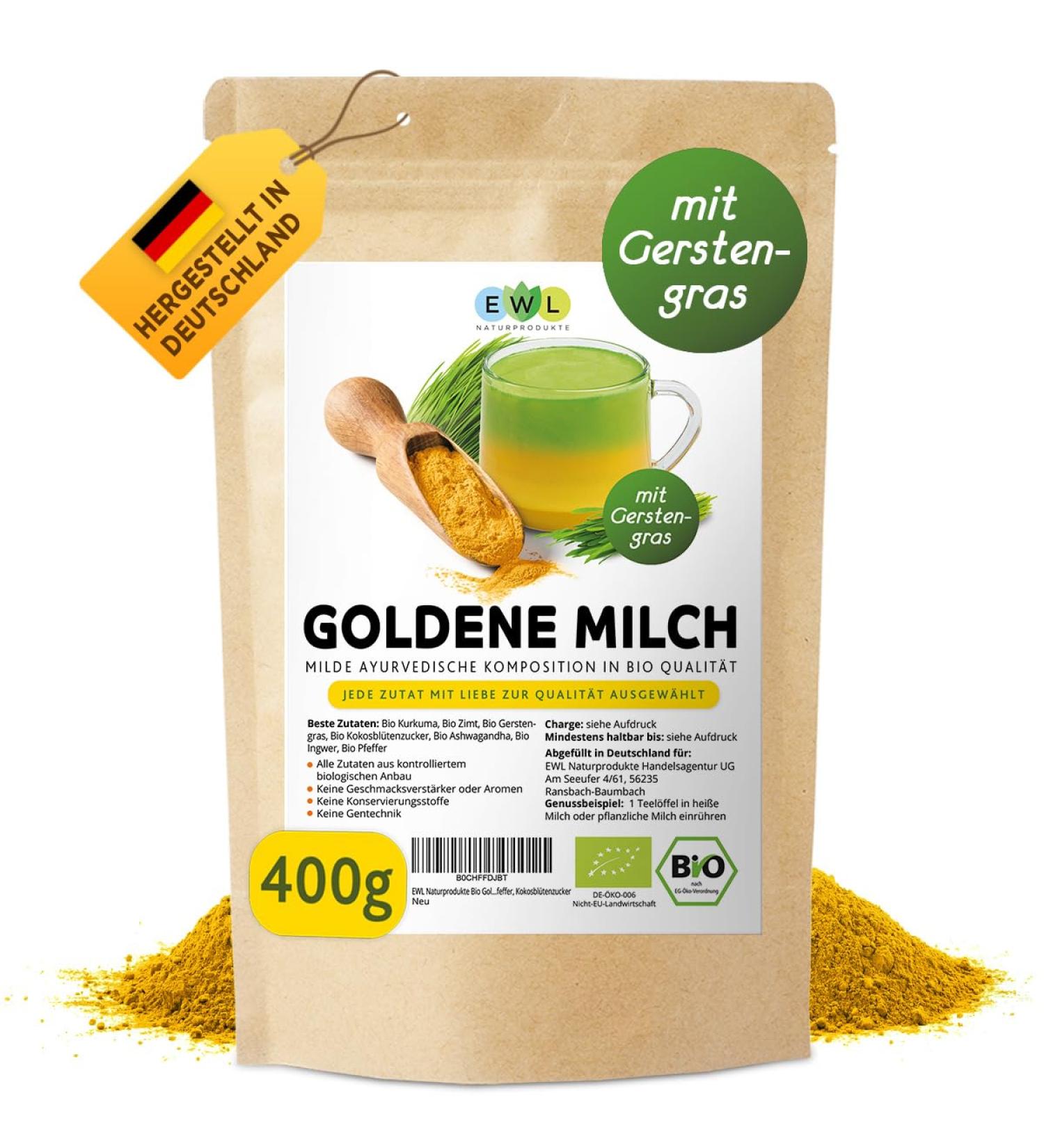 Buy EWL Organic Golden Milk with Barley Grass & Turmeric - 400g Superfood Blend - Buy Online on SooperMarket.com