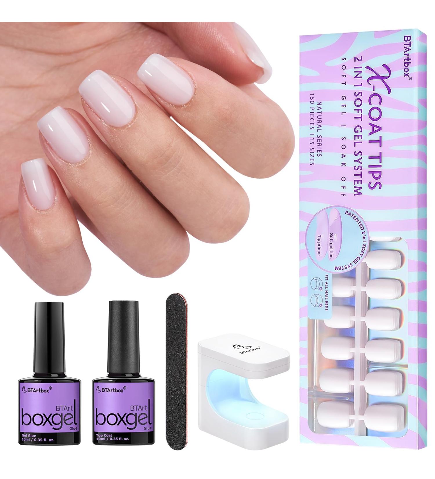 Buy btartboxnails Gel Nail Tips & Glue Kit - Pre Colored Milky White Soft Gel Tips for Perfect Nail Extensions | XS Short Square Design - Buy Online on SooperMarket.com