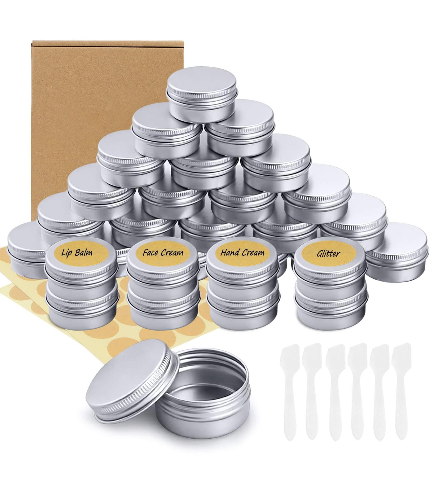 Veuwolm 30-Piece Aluminum Cocks Set - Travel Cream Boxes with 72 Round Stickers Empty Lip Balm Cans for Cosmetics 15ml Silver - Buy Online on SooperMarket.com