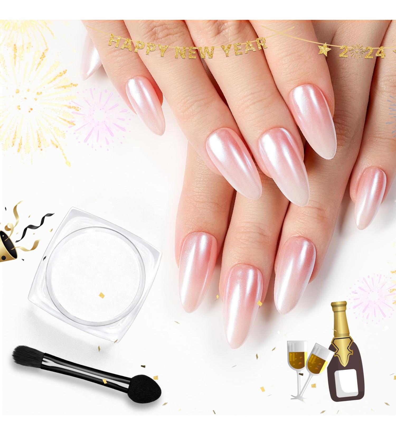 Beetles Gel Polish White Chrome Nail Powder - Mirror Effect Holographic Pigment for Nail Art - 1g Gift for Girls - 2023 Nail Trend DIY Salon - Mermaid Pearl - Buy Online on SooperMarket.com