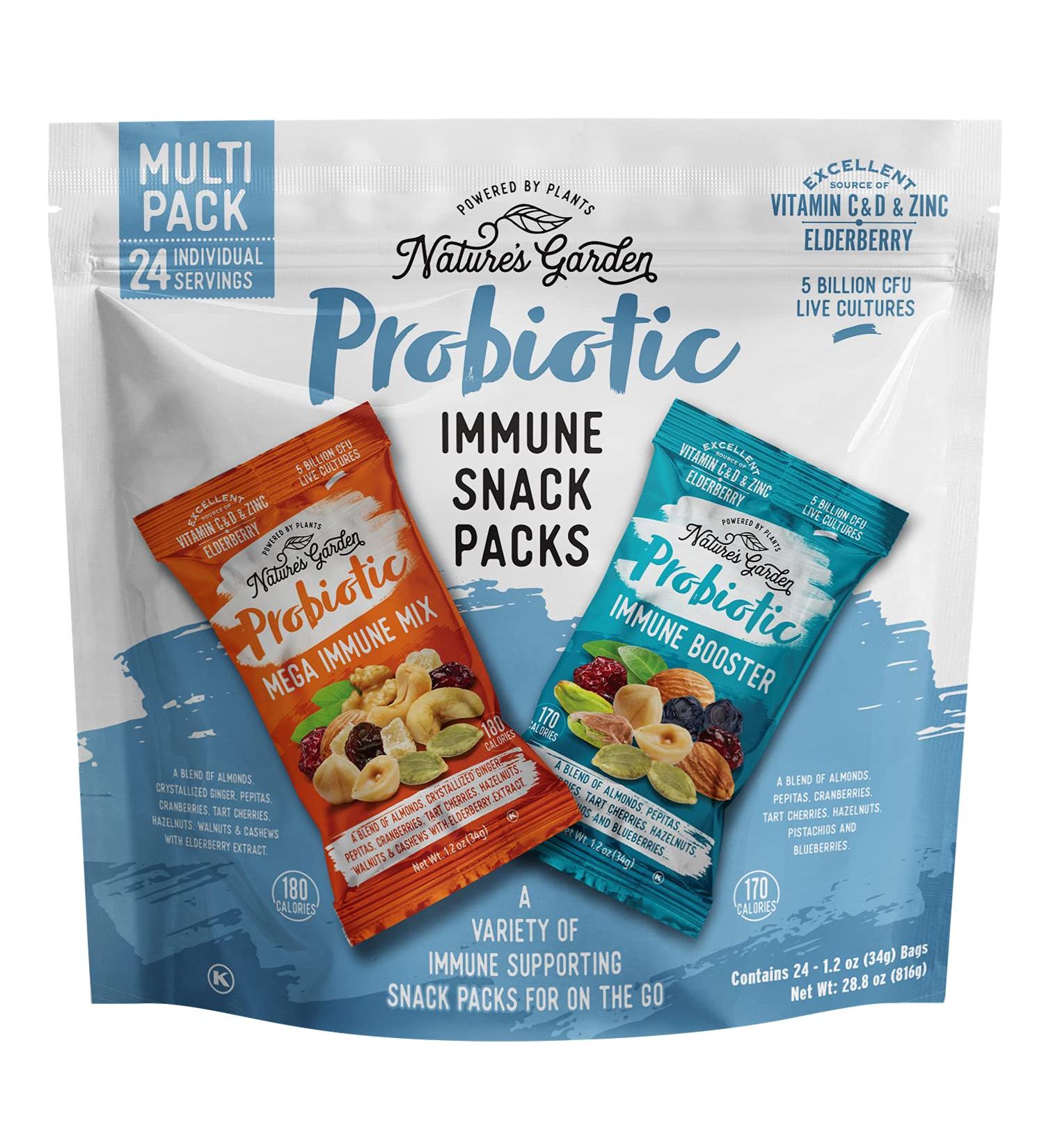 Nature's Garden Probiotic Immune Snack Packs - Mixed Nuts with Heart Healthy Omega-3, Vitamin D, Cranberries, and Cherries - 24 Individual Servings for Immune Boost and Family Snacking - Buy Online on SooperMarket.com