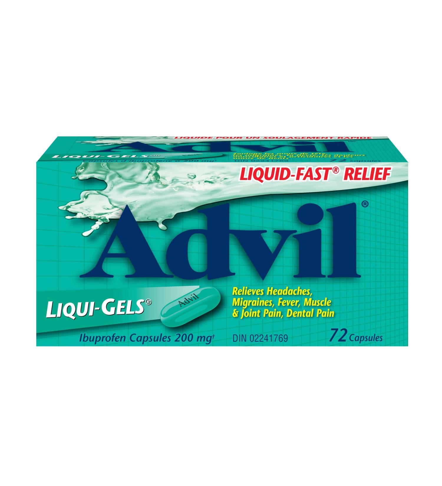 Advil Regular Strength Ibuprofen Pain Relief Liquid-Gels Fast Acting Pain Relief for Migraine Back Neck Joint and Muscle Relief 200mg (72 Count) - Buy Online on SooperMarket.com