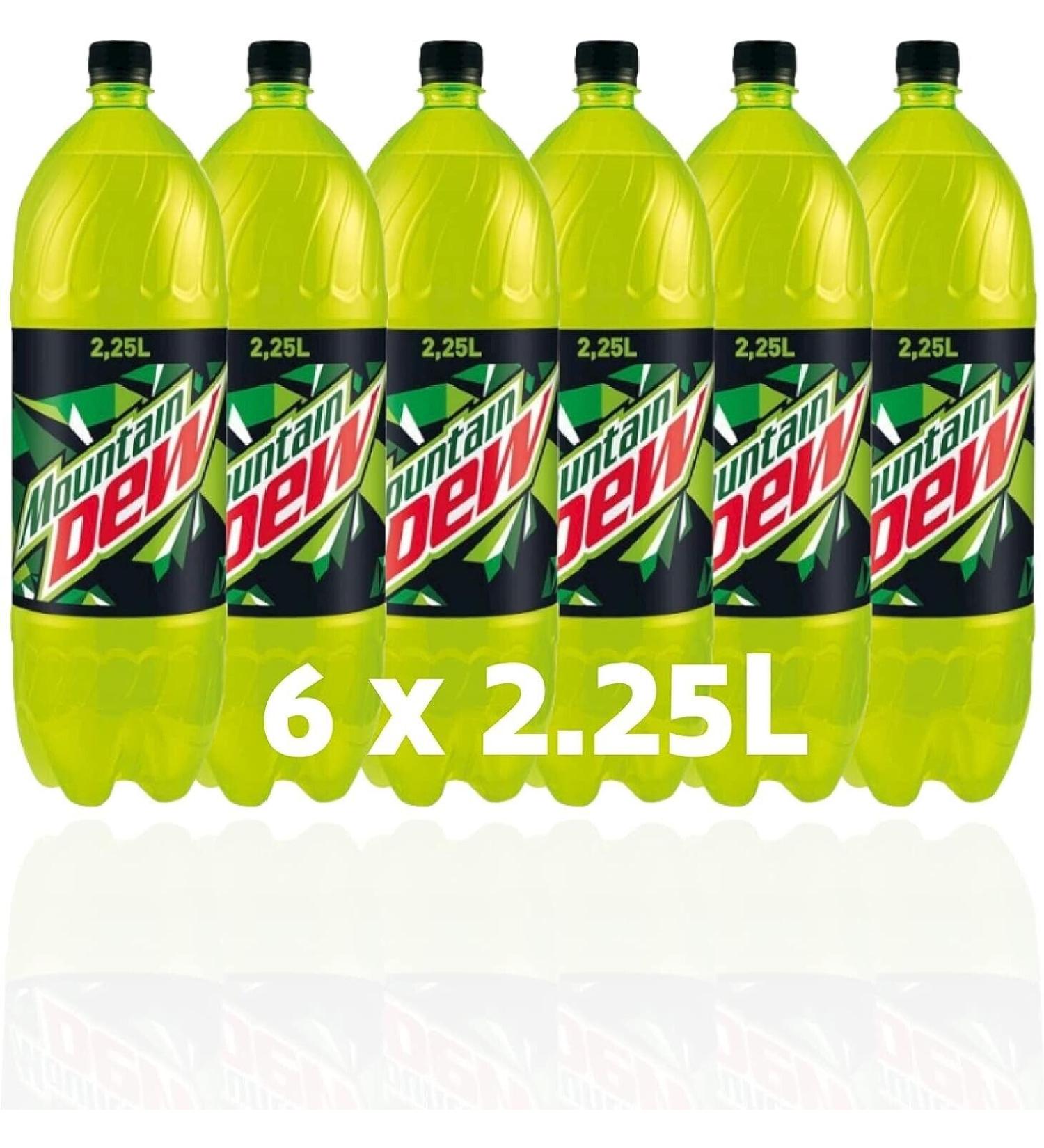 Mountain Dew 6 pack of 2.25L bottles - Bold Lemon-Lime Flavour Yellow-Lime-Coloured Attractive Packaging Perfect for Parties & Occasions
