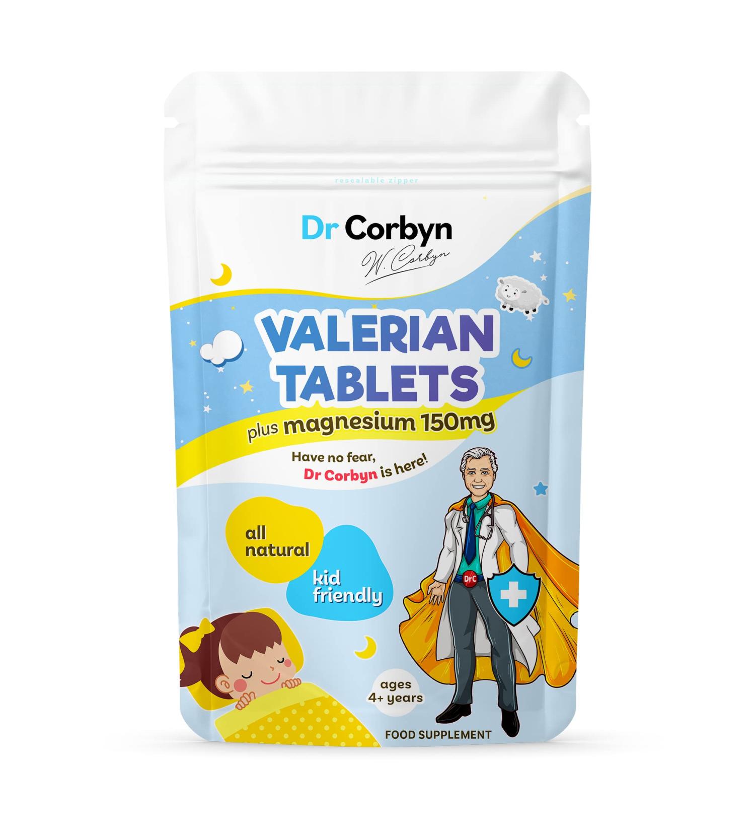 Dr Corbyn Kids Valerian 37mg & Magnesium 150mg - 120 Tablets | All-Natural Sleep Support Bedtime Relaxation | Vegan UK Made (Ages 4+ Years) 120 count (Pack of 1) - Buy Online on SooperMarket.com