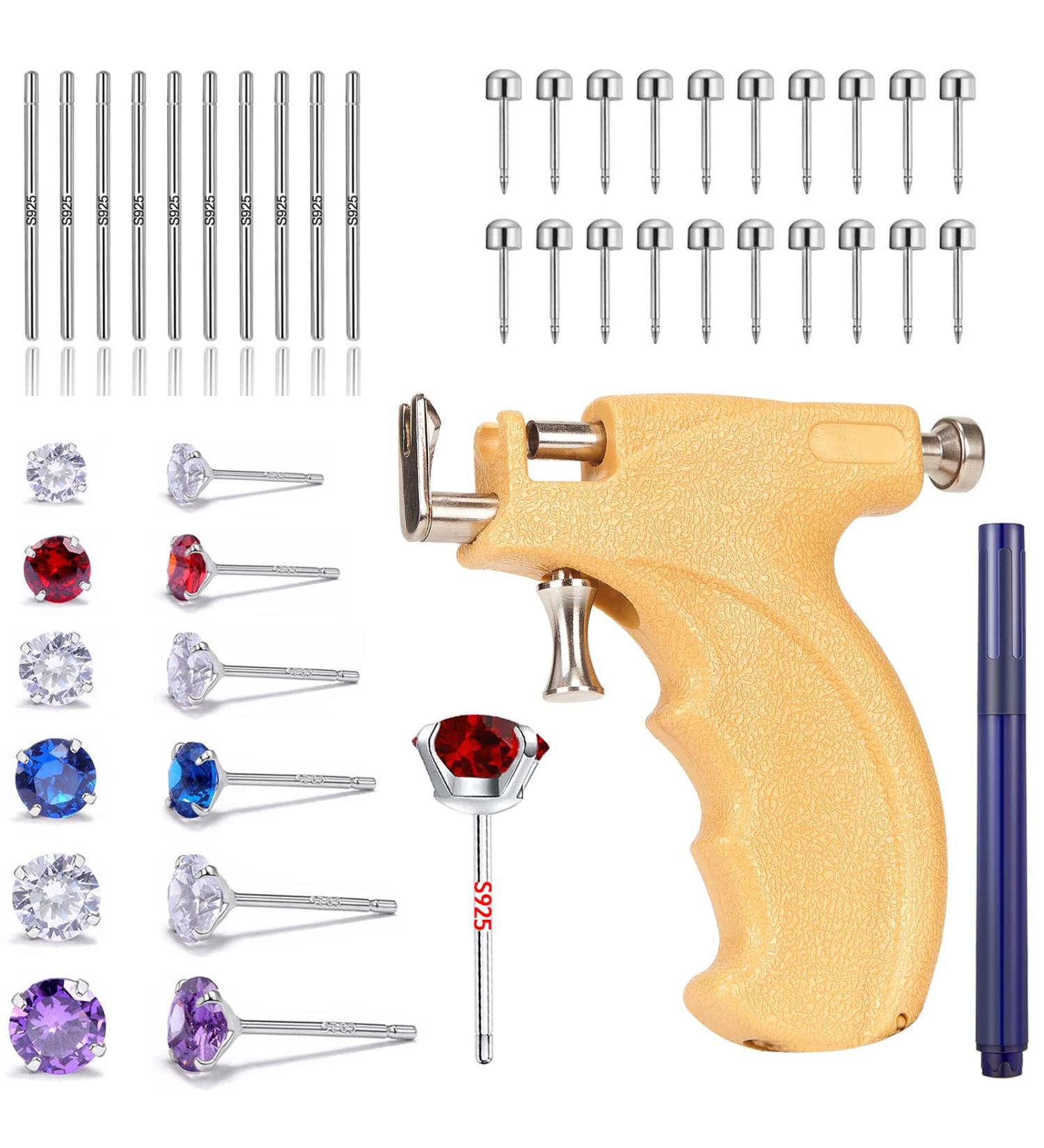 Professional Ear Piercing Gun Kit with Hypoallergenic Surgical Studs - Stainless Steel Body & Nose Earrings Piercing Machine - Reusable Set in Yellow - Buy Online on SooperMarket.com