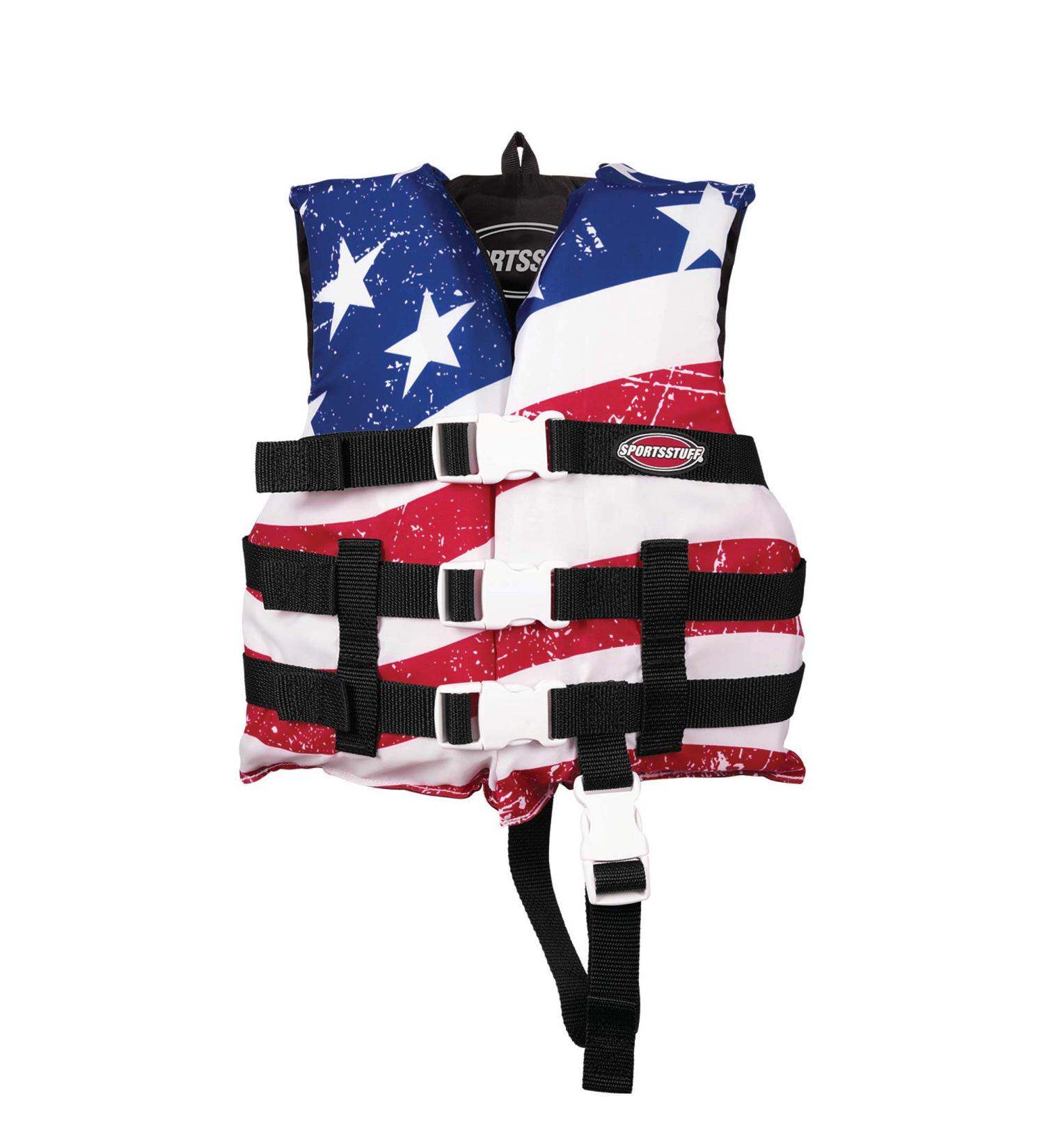 SPORTSTUFF Stars and Stripes Life Jacket - US Coast Guard Approved Type III - Adult, Child, Youth Sizes - Buy Online on SooperMarket.com