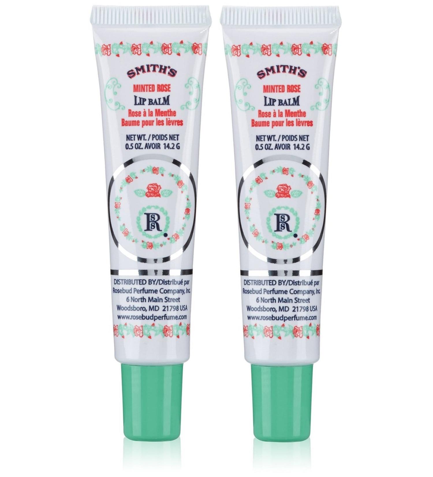 Smith's Rosebud Perfume Co. Minted Rose Lip Balm in a Tube 0.5 Ounce (Pack of 2)