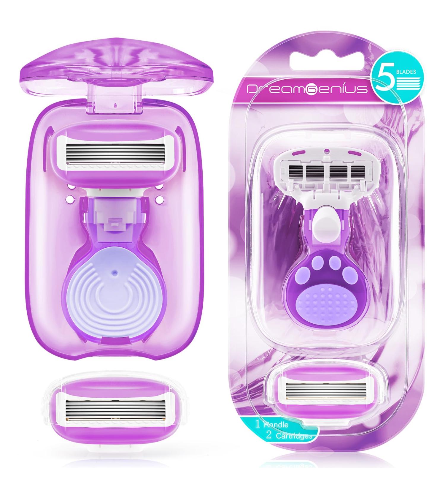 Travel Razors for Women | 5-Blade Portable Razor with Case | Smooth Shaving Essentials in Purple - Buy Online on SooperMarket.com