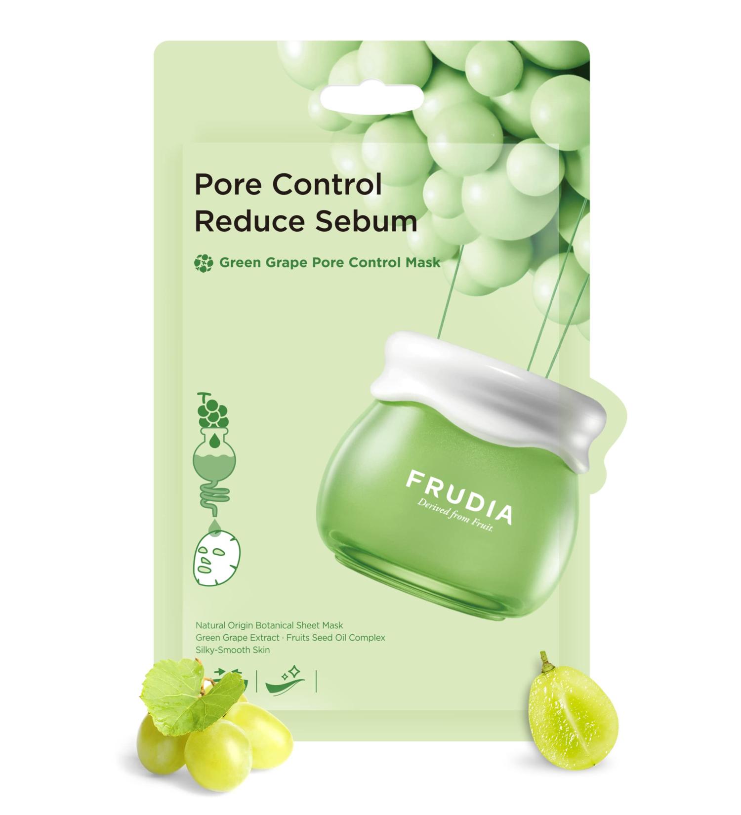 FRUDIA WELCOS Green Grape Pore Control Mask - Korean Sheet Mask for Pore Minimizing & Oil Control (Pack of 10 - Buy Online on SooperMarket.com