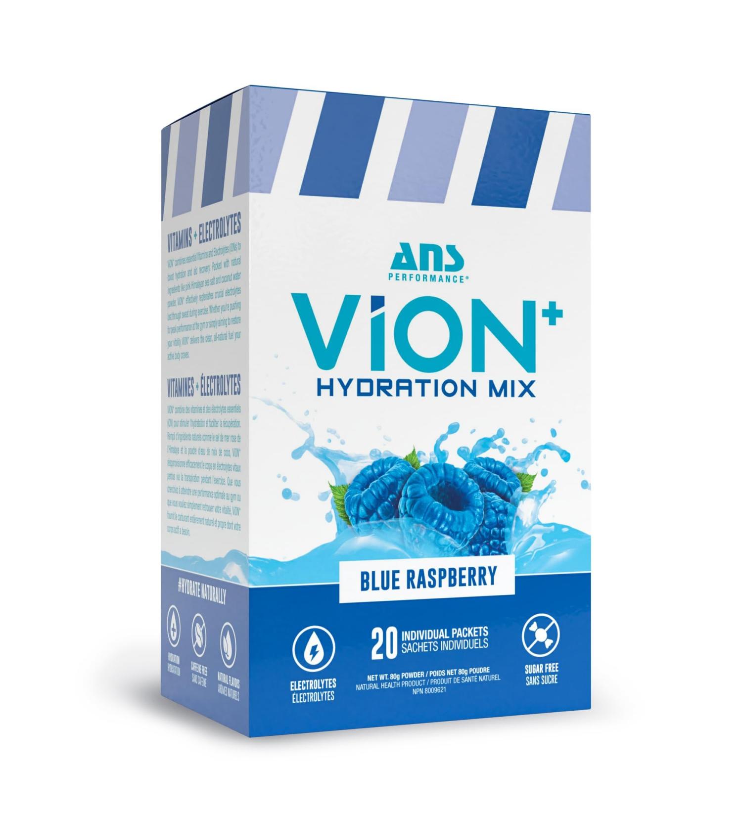 ViON+ Hydration Mix Blue Raspberry - Sugar-Free Electrolyte Powder with 8 Essential Vitamins - 20 On-the-Go Stick Packs for Hydration Energy & Recovery - Natural Flavors & No Artificial Colors or Dyes - Buy Online on SooperMarket.com