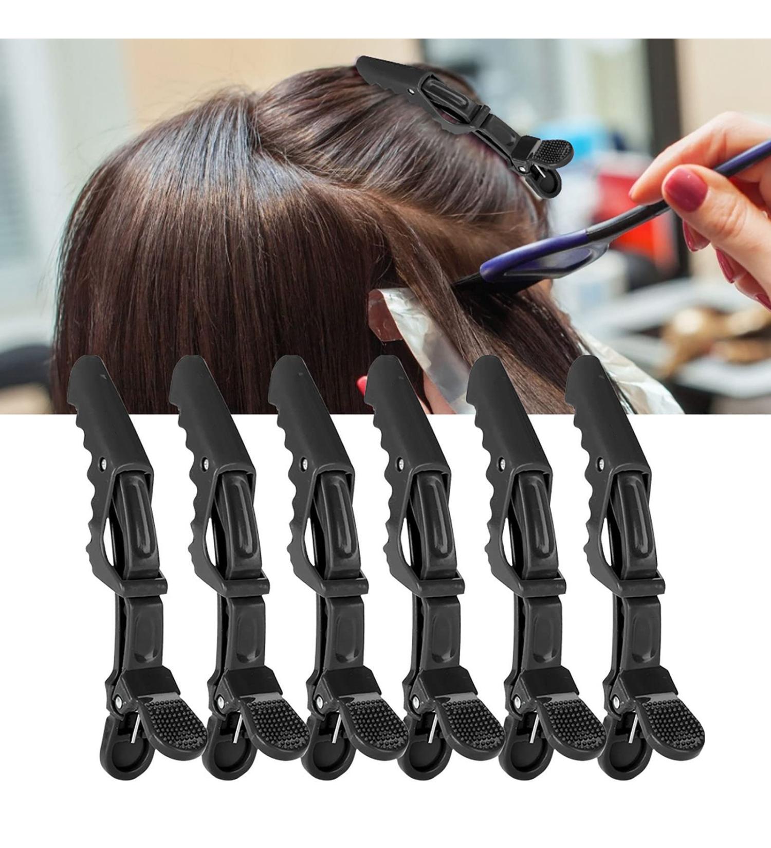 6pcs Black Crocodile Hair Sectioning Clips - Non-Slip Single Prong Hairpins for Salon & Hairdressing - Buy Online on SooperMarket.com