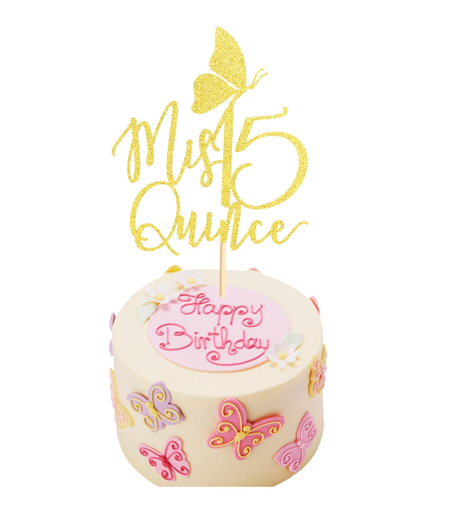 Arthsdite Mis Quince Cake Topper Mis Quince A os Decorations 15th Birthday Decorations with Butterfly Feliz 15 Anos Cheers to 15 Years Birthday Party Supply - Gold Glitter - Buy Online on SooperMarket.com