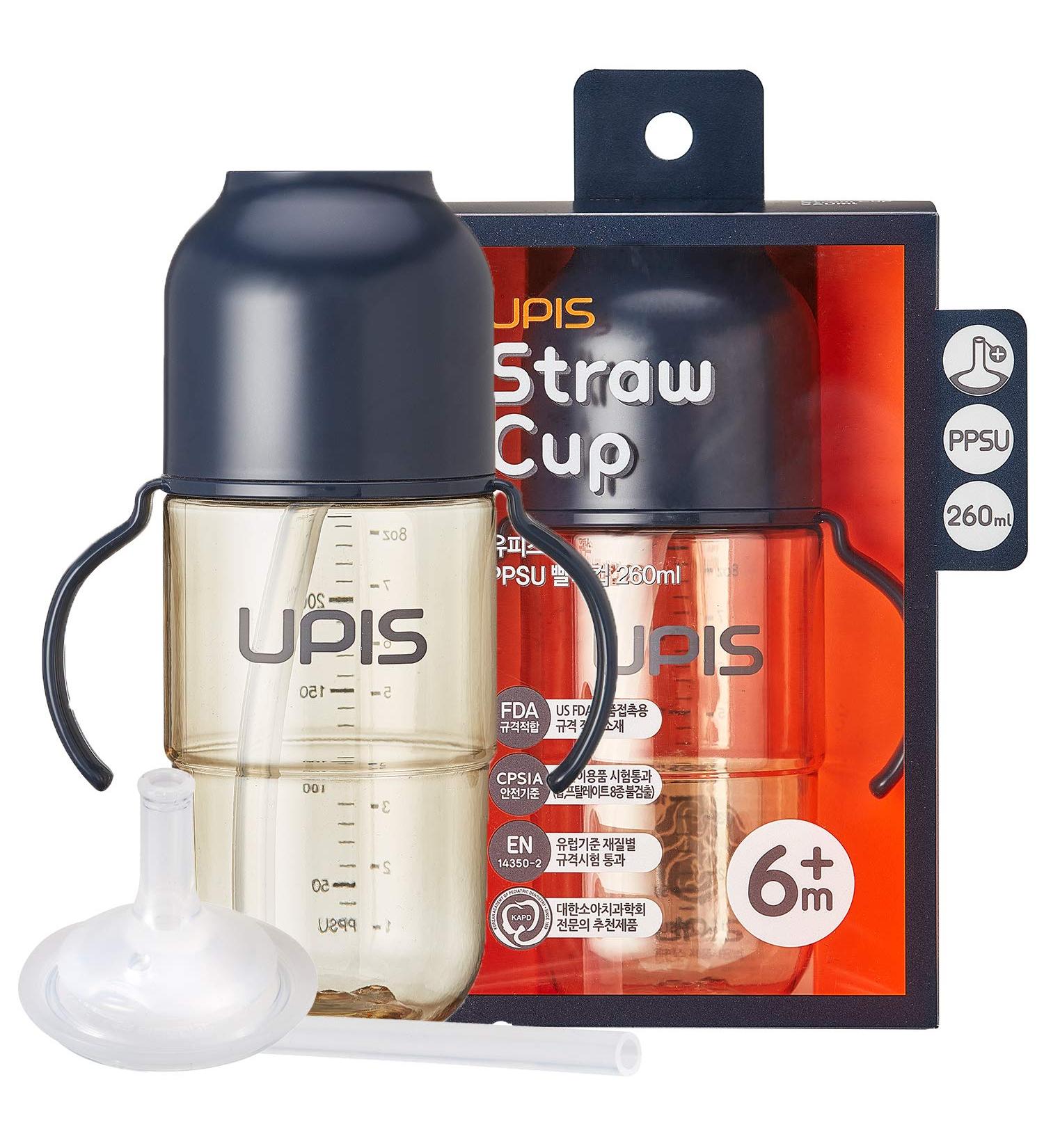 Medience UPIS Silicone PPSU Sippy Cup with Straw 8.8 oz. Navy - BPA-Free Spill-Proof Drinking Bottle for Kids and Toddlers - Buy Online on SooperMarket.com