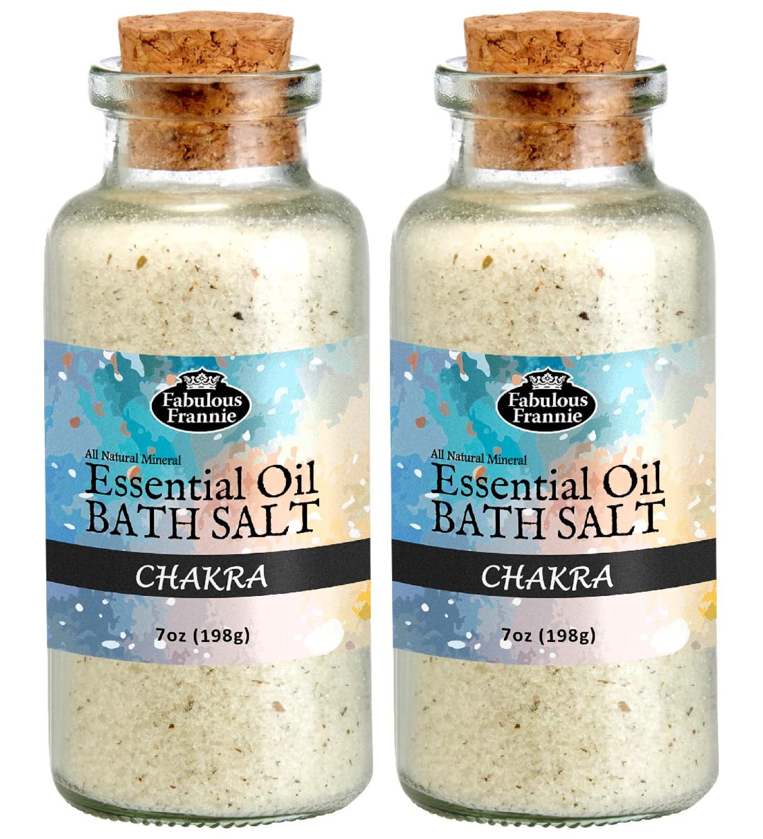 Fabulous Frannie Aromatherapy Chakra Essential Oil Mineral Bath Salt 2pk/7oz Each Made with Grapefruit  Cassia  Frankincense  Ylang Ylang & Sweet Orange Pure Essential Oils.