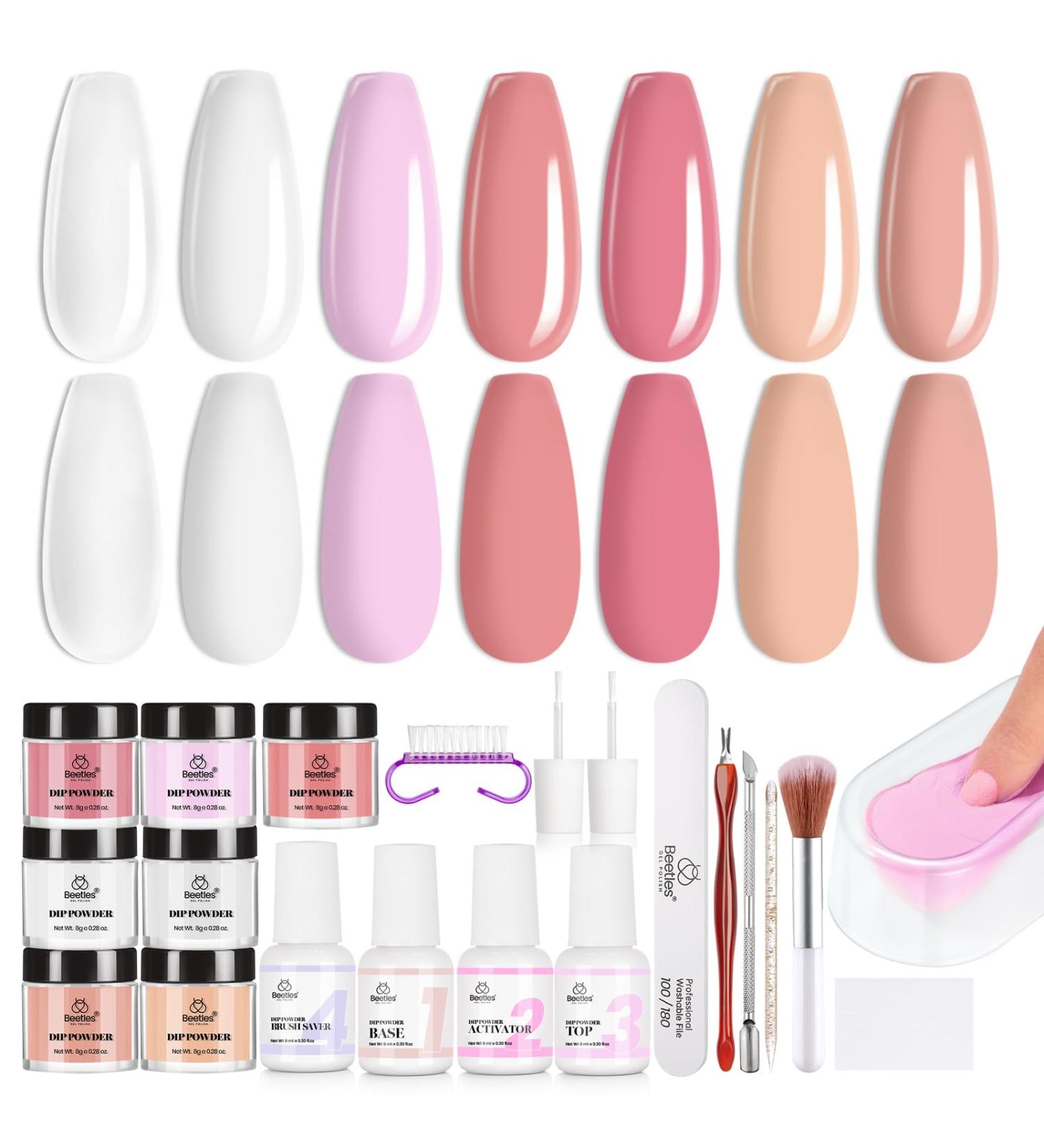 Beetles Dip Powder Nail Starter Kit - 7 Colors (Nude Pink Brown White) | DIY Dipping Powder Set with Complete Accessories - Buy Online on SooperMarket.com