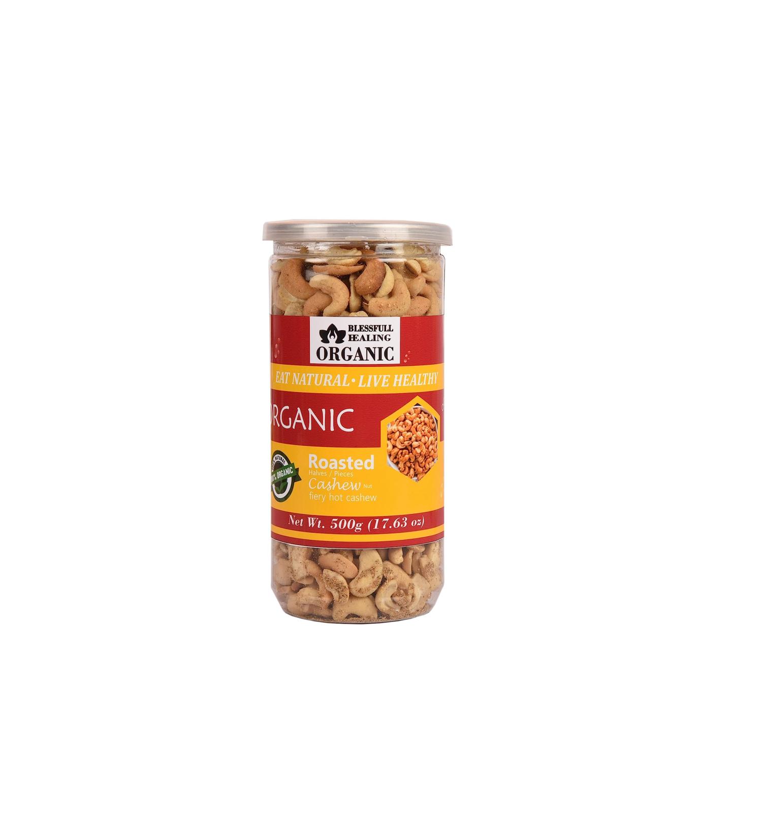 Blessfull Healing Organic Natural Vegan Fiery Hot Roasted Halves/Pieces Cashew Nuts Crunchy Kaju 500 Gram - Buy Online on SooperMarket.com