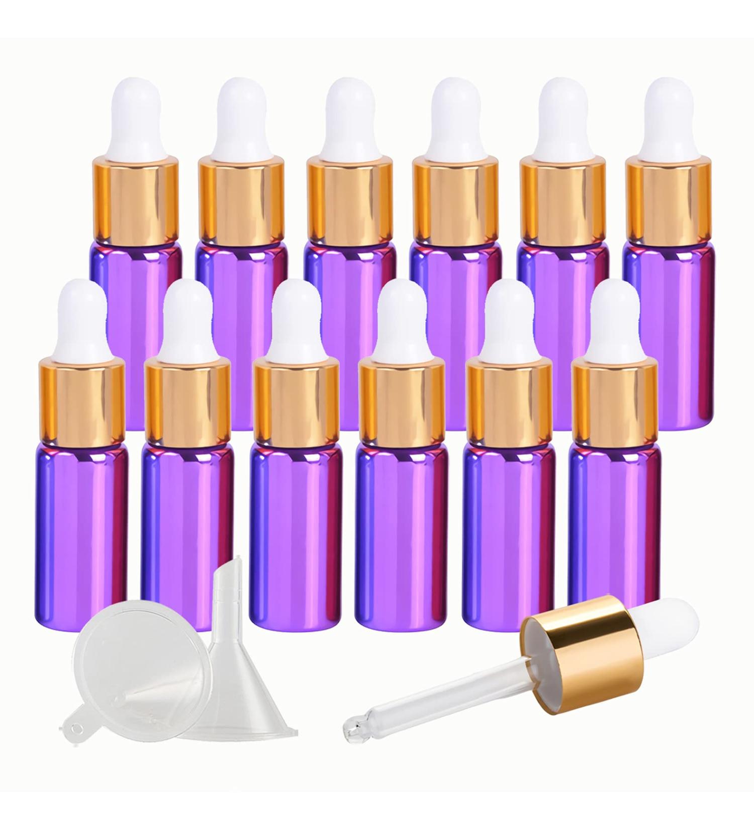 Tianzd 24-Pack 5ml Chrome Purple Drip Bottles with Glass Pipette - Perfume & Essential Oils Containers with Gold Screw Cap - Buy Online on SooperMarket.com