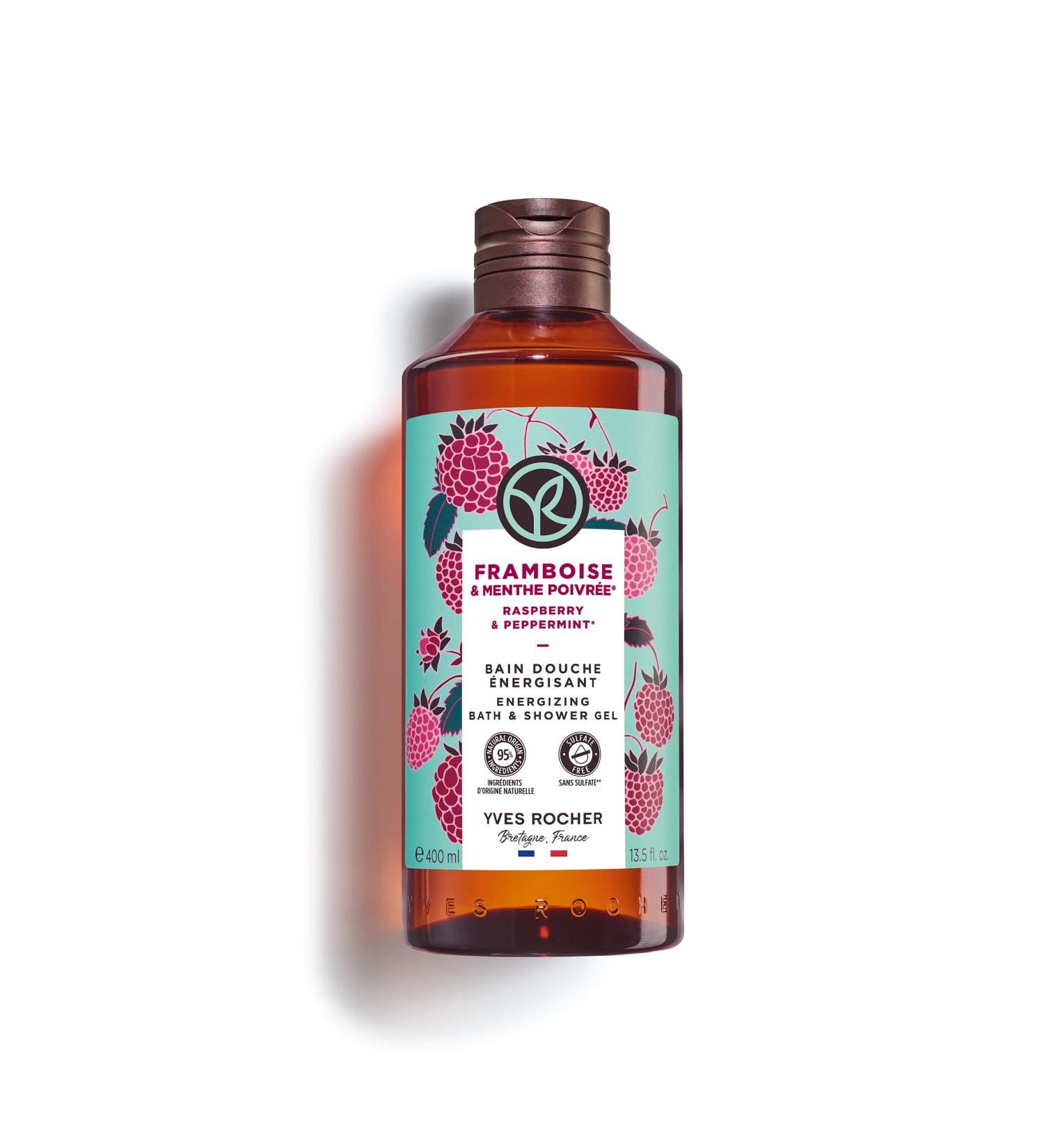 Yves Rocher Raspberry & Peppermint Energizing Bath & Shower Gel 400ml - Refreshing Body Cleanser for All Skin Types - Buy Online on SooperMarket.com