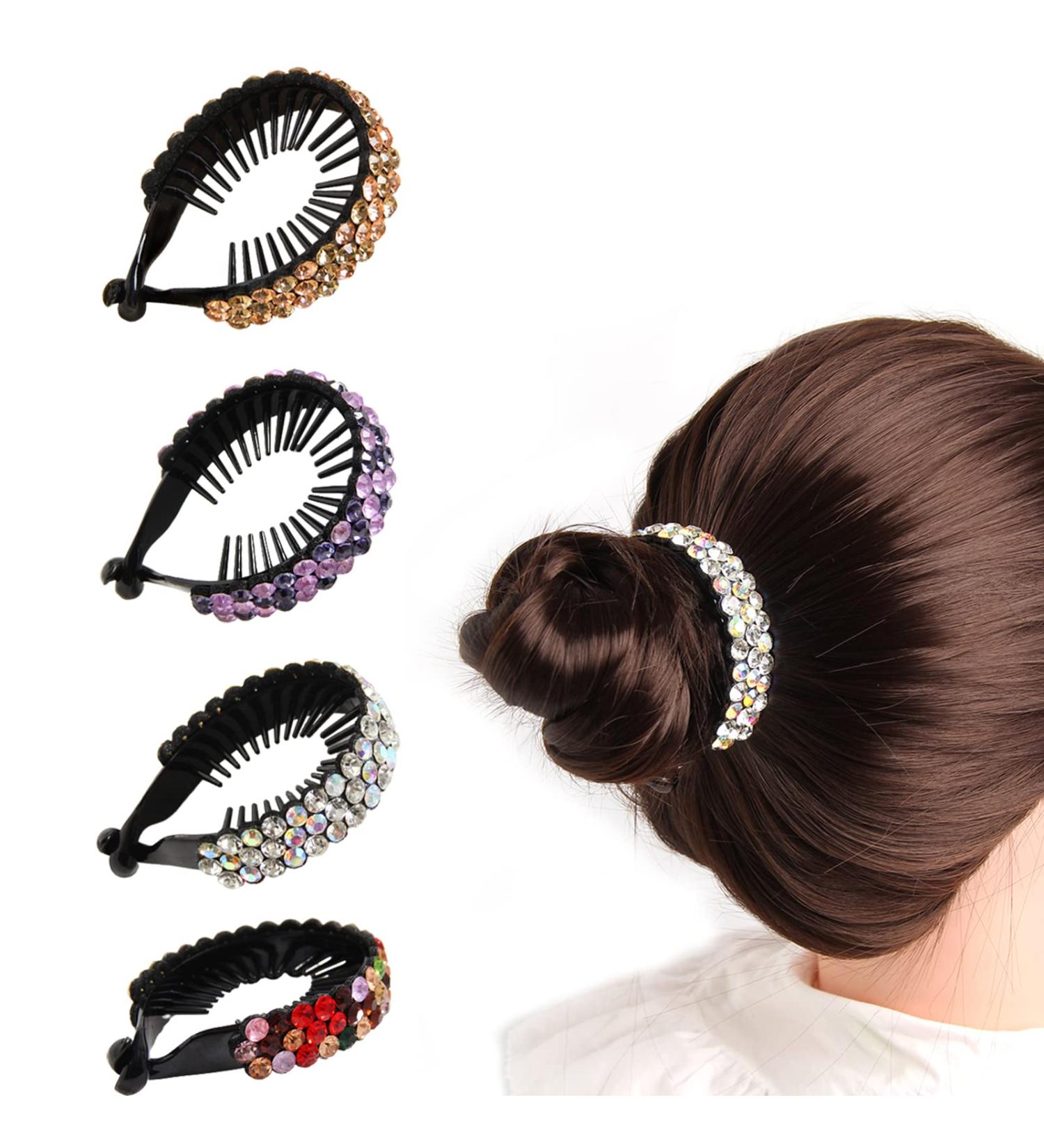 Ponytail Hair Clips - 4 Pcs Gradient Rhinestone Hair Styling Claws in White Purple Champagne Gold | Large Glittering Hair Pins Accessories for Women and Girls - Buy Online on SooperMarket.com