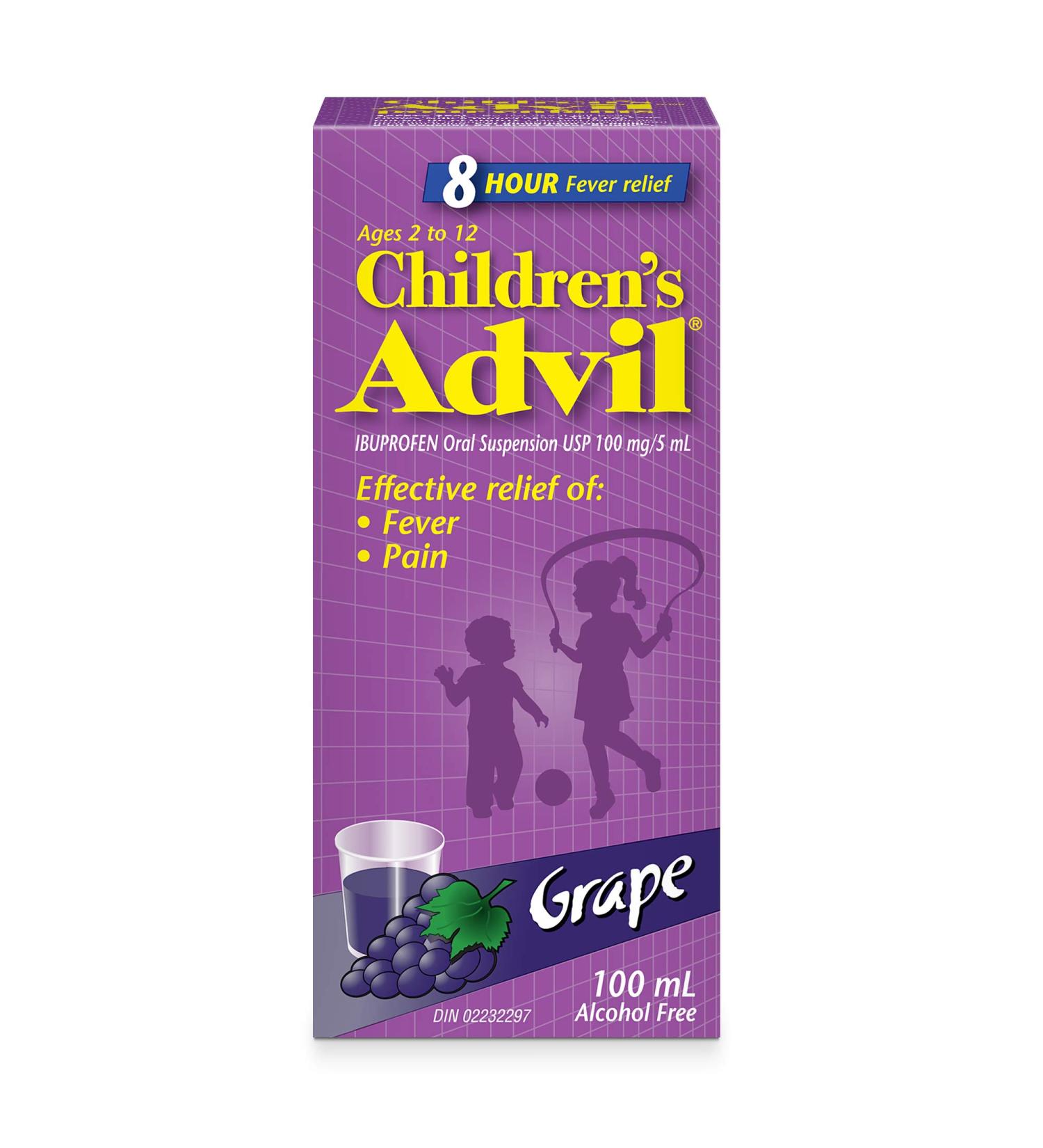 Children's Advil (100 ML Grape Flavour) Ibuprofen Suspension Temporary Fever Reducer 100 ML Grape - Buy Online on SooperMarket.com