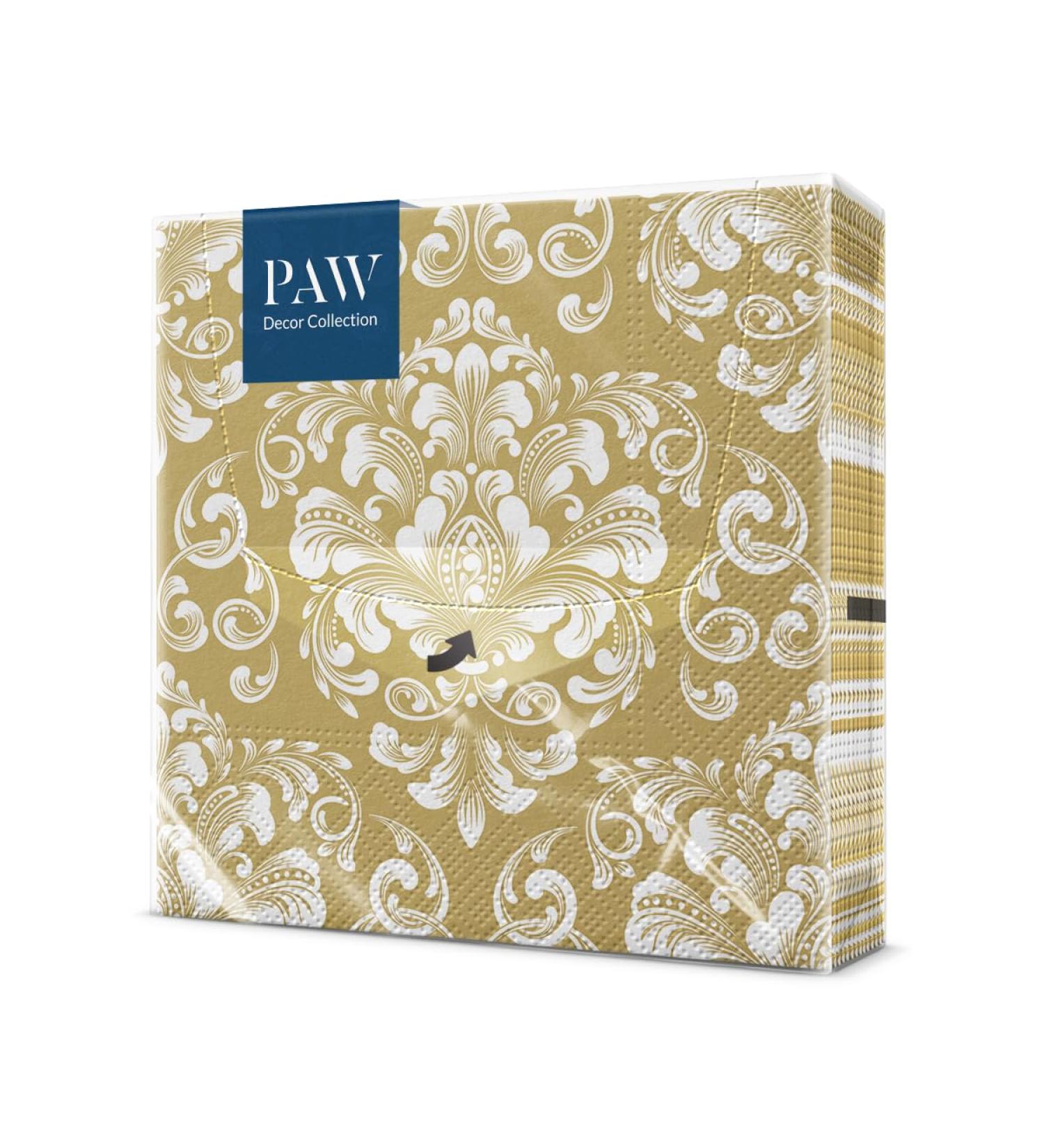 PAW 3-Layer Napkins (33x33 cm) - 20 Colorful Paper Napkins for Weddings Communions and Special Celebrations | Beautiful Moments with Gold Ornamentation - Buy Online on SooperMarket.com