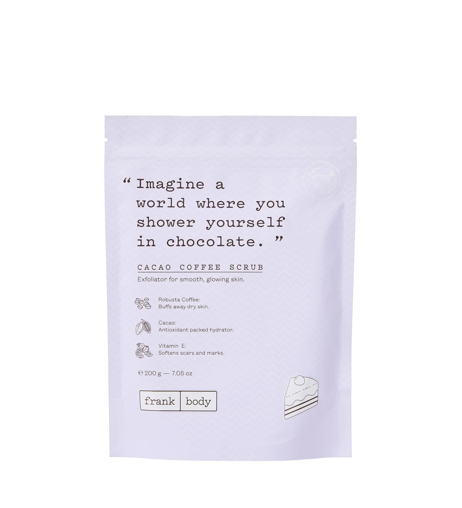 Frank Body Cacao Coffee Scrub | Natural Vegan Exfoliating Body Scrub for Smooth Hydrated Skin | 7.05 oz | Cruelty-Free with Cacao & Macadamia Oil - Buy Online on SooperMarket.com