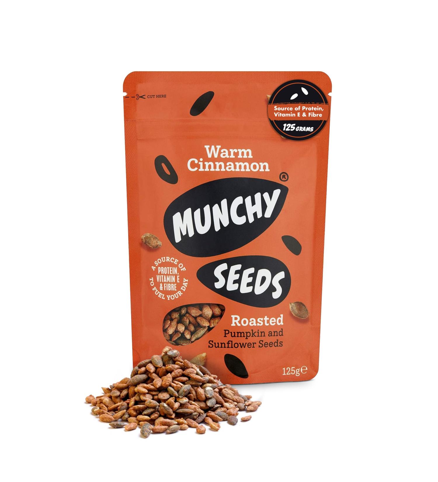 MUNCHY SEEDS Warm Cinnamon Sunflower Pumpkin Protein Snack - 125g Vegan Plant-Based Fibre & Vitamin E, Sweet & Delicious Snack for Kids - Add to Cereal, Porridge, or Yoghurt - Sharing Pack - Buy Online on SooperMarket.com