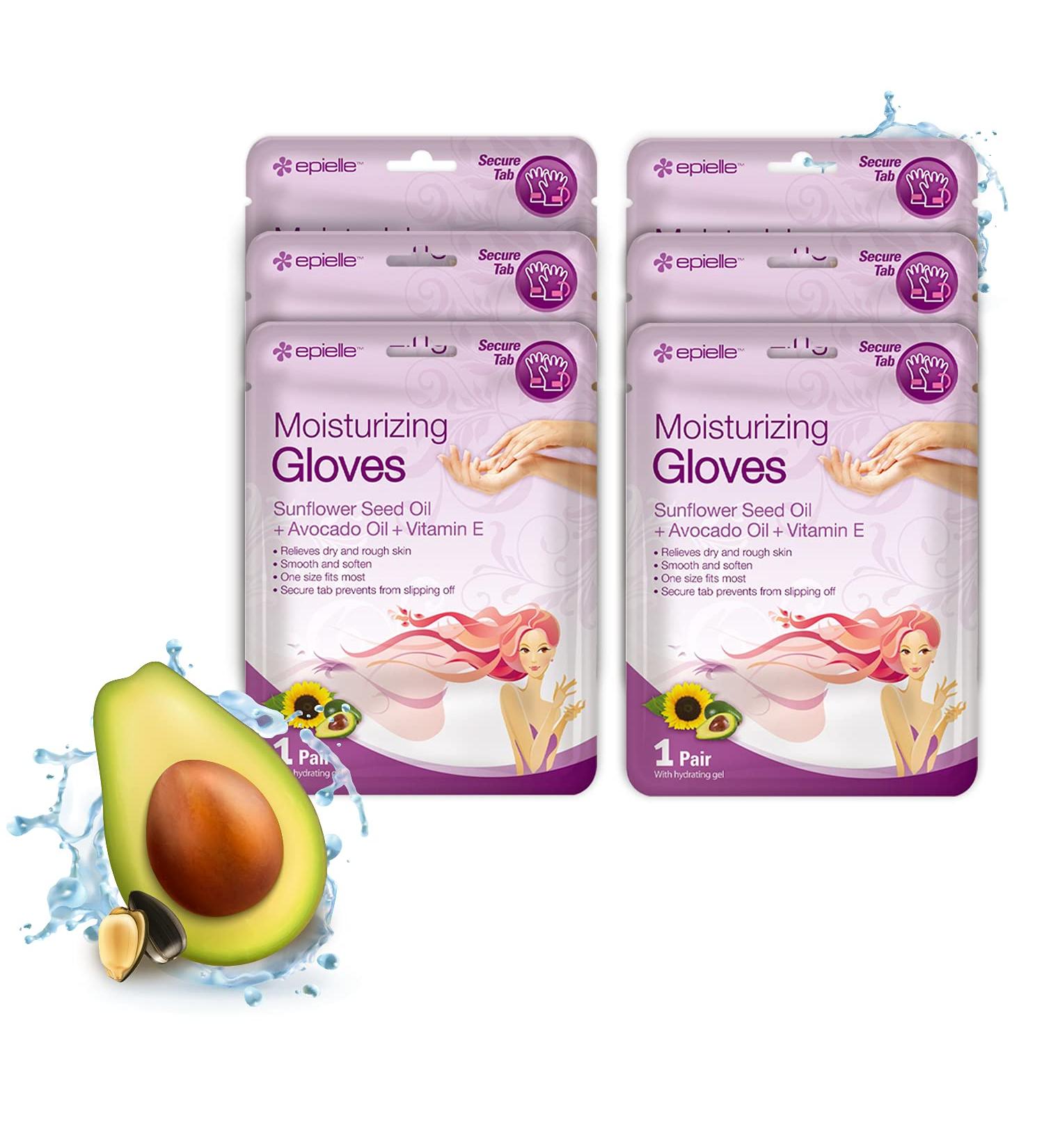 Epielle Moisturizing Hand Masks (6pk) | Hydrating Spa Gloves for Dry Hands | Sunflower Seed Oil, Avocado Oil, Vitamin E | Beauty & Skincare Gift - Buy Online on SooperMarket.com