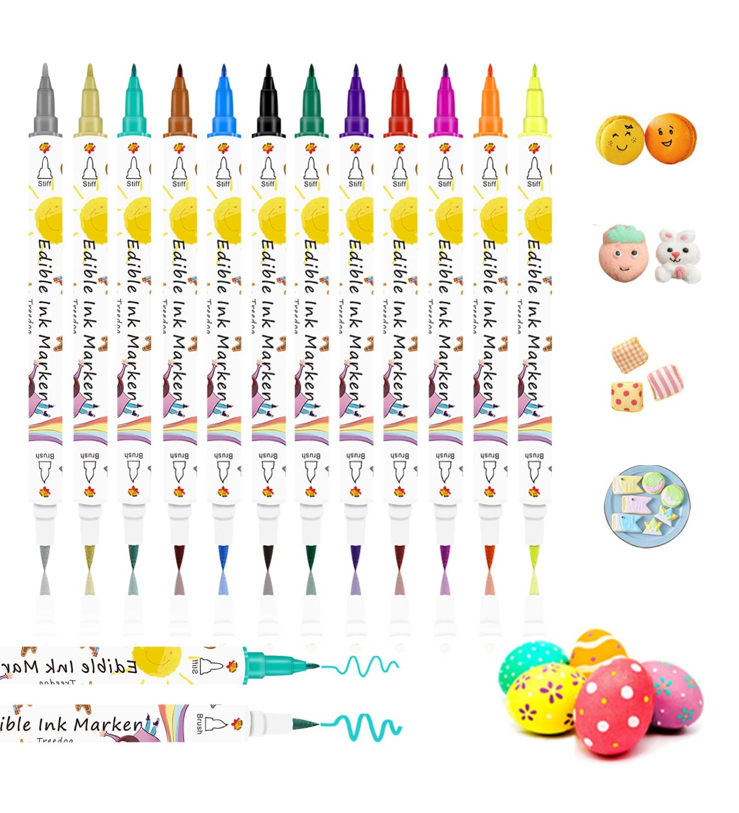 12Pcs Dual Sided Edible Food Colouring Pens | Food Grade Icing & Markers for Cakes, Cookies & Desserts - Buy Online on SooperMarket.com