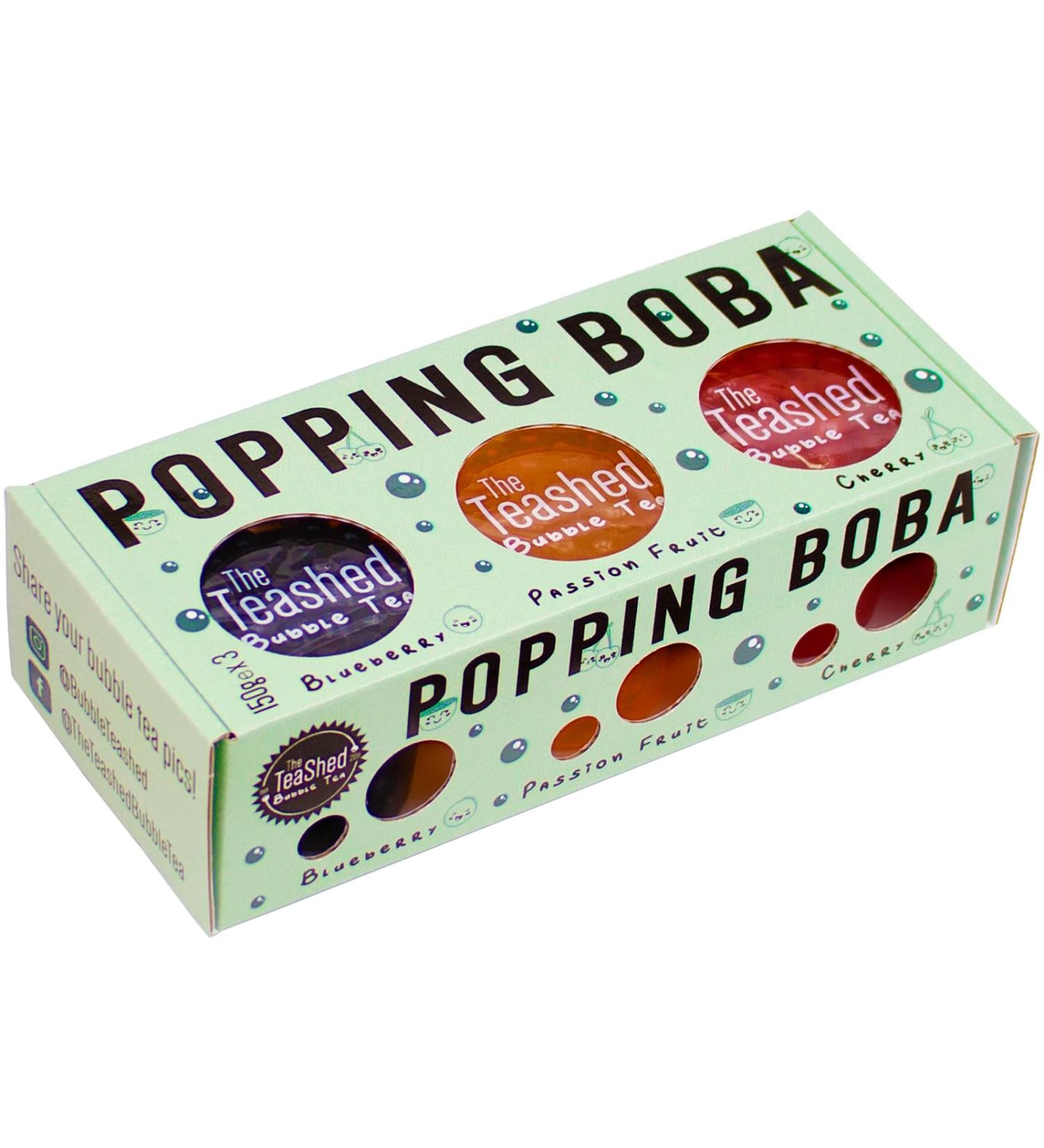 Popping Boba Bubble Tea Kit - 3 Flavor Gift Set with Passion Fruit, Blueberry, Cherry Boba Pearls - Makes 9 Servings | The TeaShed - Buy Online on SooperMarket.com