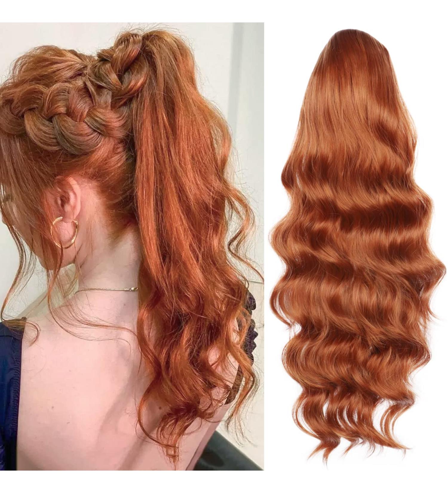 YEESHEDO Ginger Long Wavy Ponytail Hair Extension 24 Inches - Clip in Drawstring Curly Synthetic Hairpiece for Women - Buy Online on SooperMarket.com